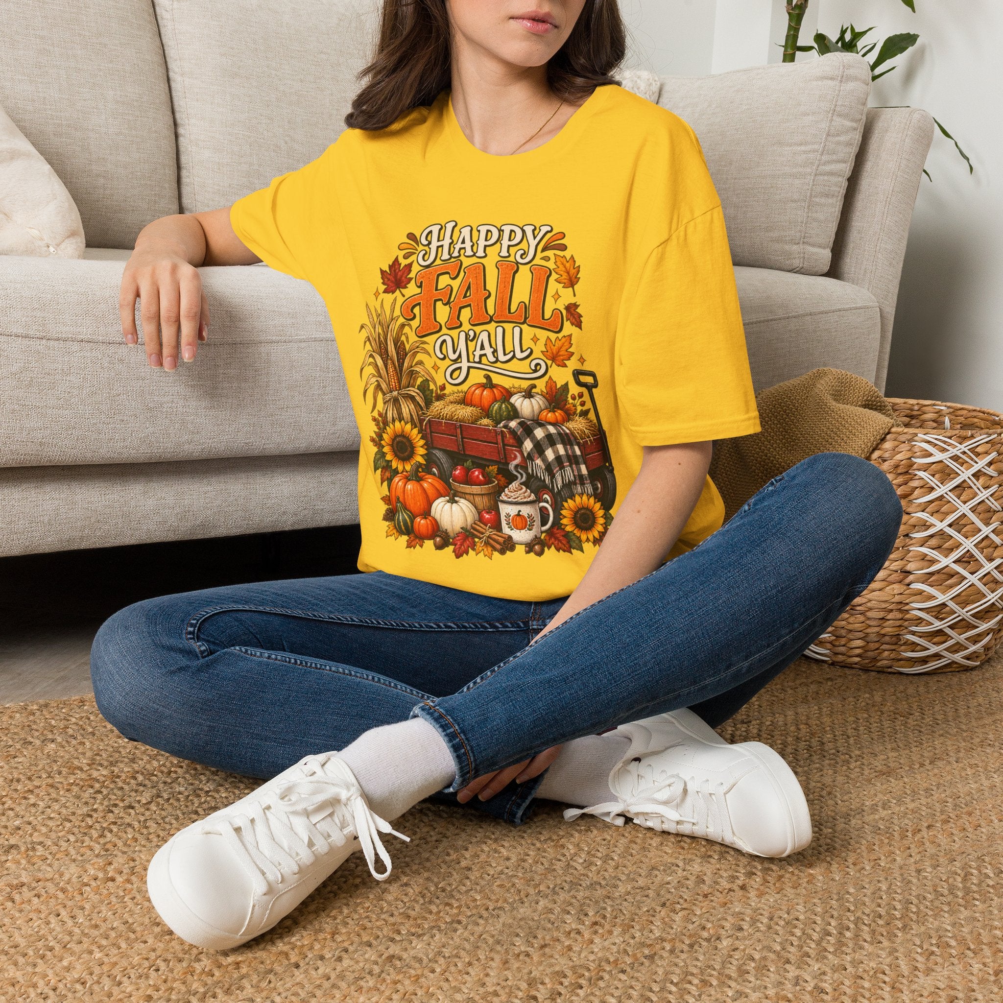 Happy Fall Y'all T-Shirt — Autumn Pumpkin & Sunflower Tee
