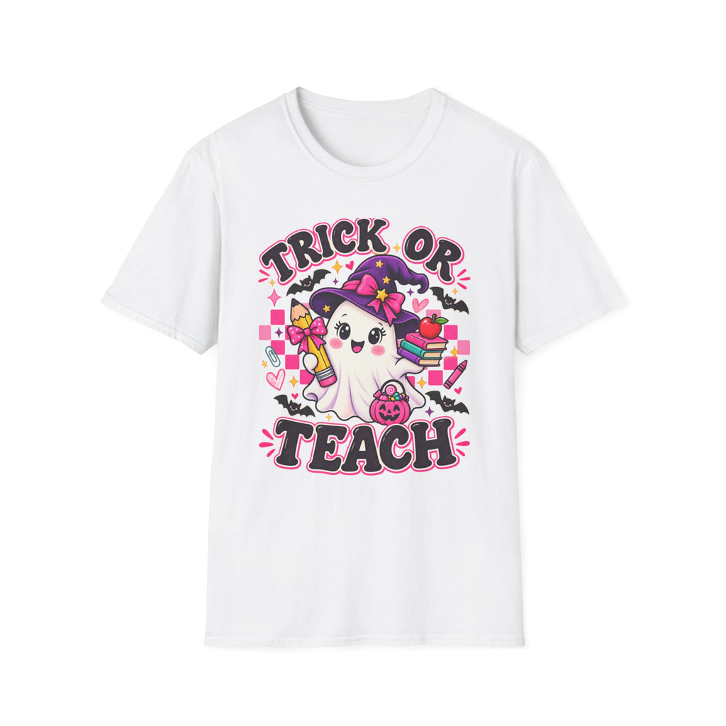 Trick or Teach T-Shirt — Cute Witch Ghost Teacher Halloween Tee