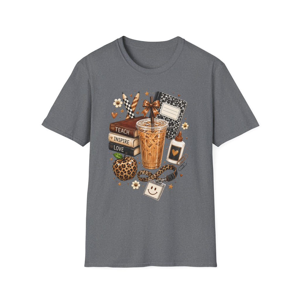 Teacher Coffee & Planner T‑Shirt — Teach Inspire Love Design