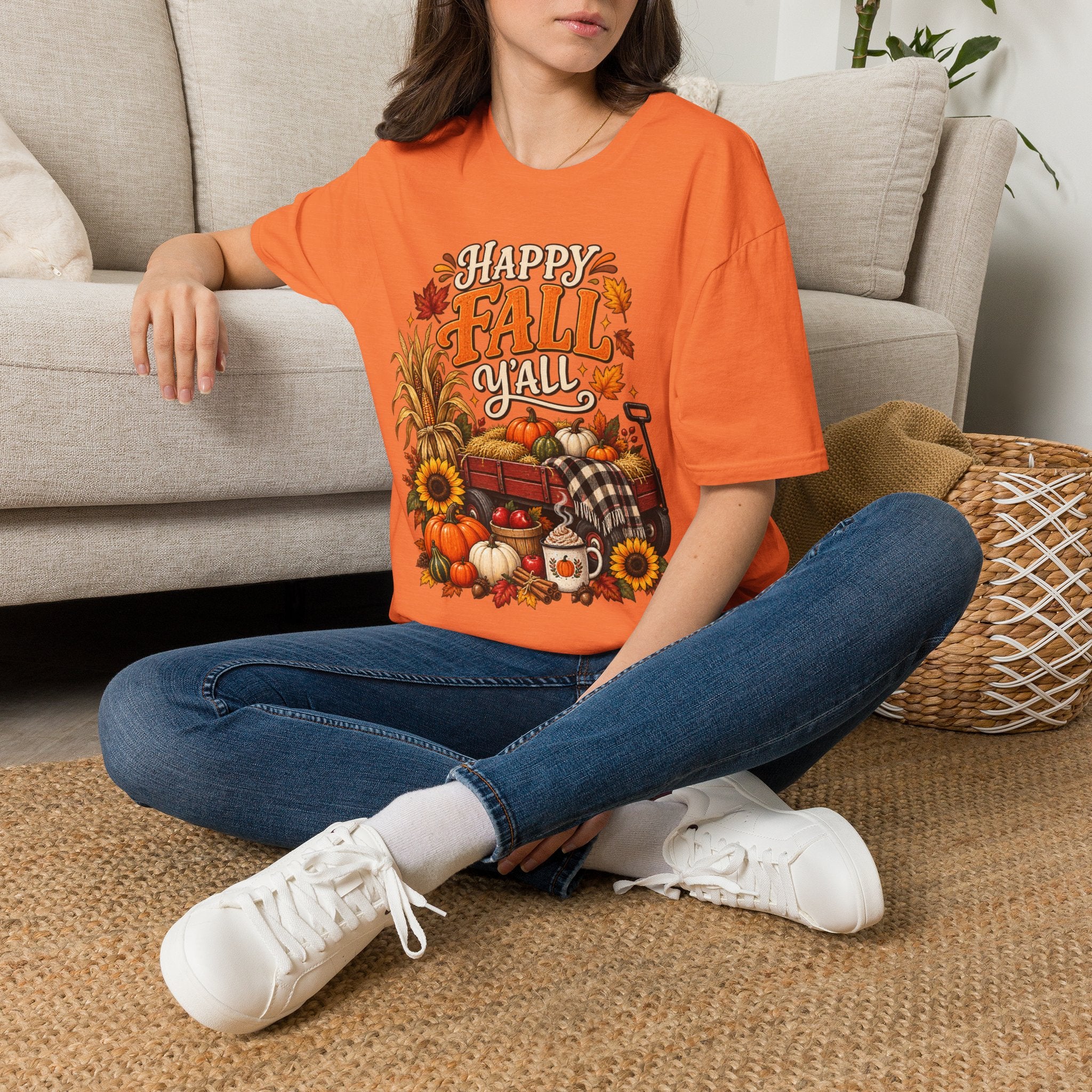 Happy Fall Y'all T-Shirt — Autumn Pumpkin & Sunflower Tee