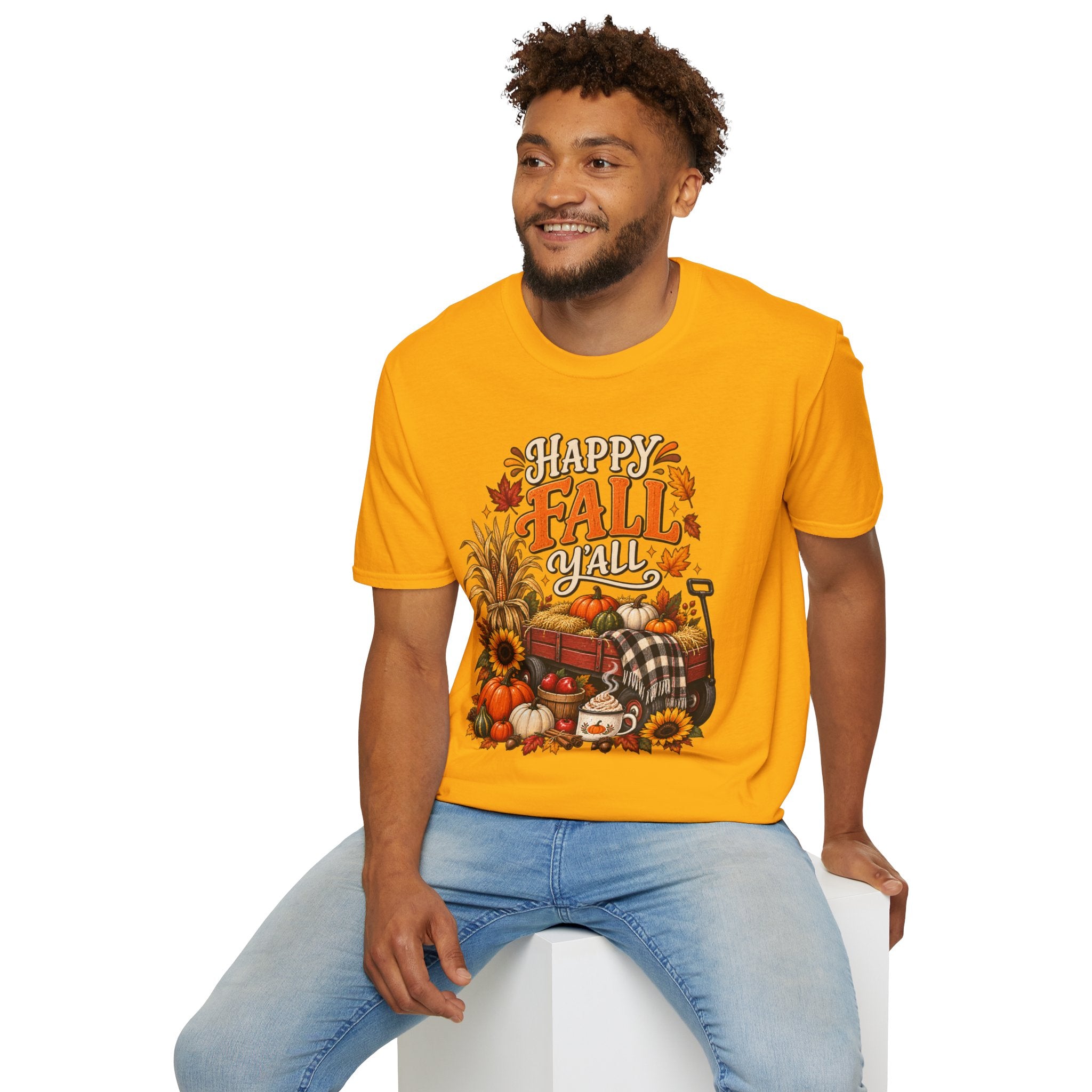 Happy Fall Y'all T-Shirt — Autumn Pumpkin & Sunflower Tee