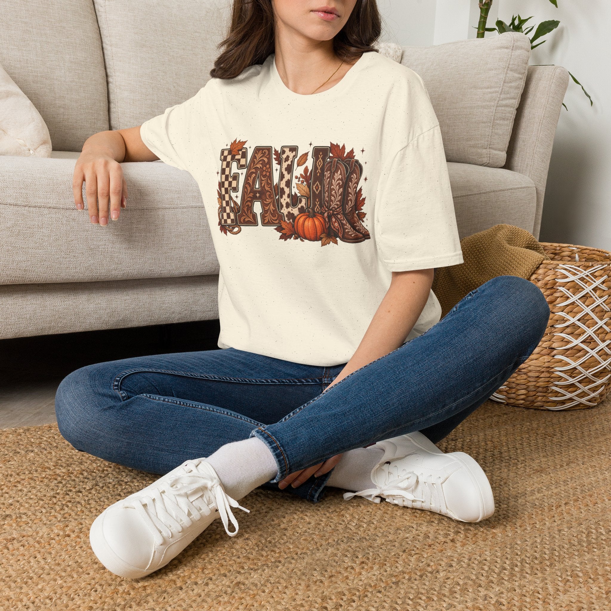 Fall Graphic T-Shirt — Pumpkin & Cowgirl Boots Autumn Tee