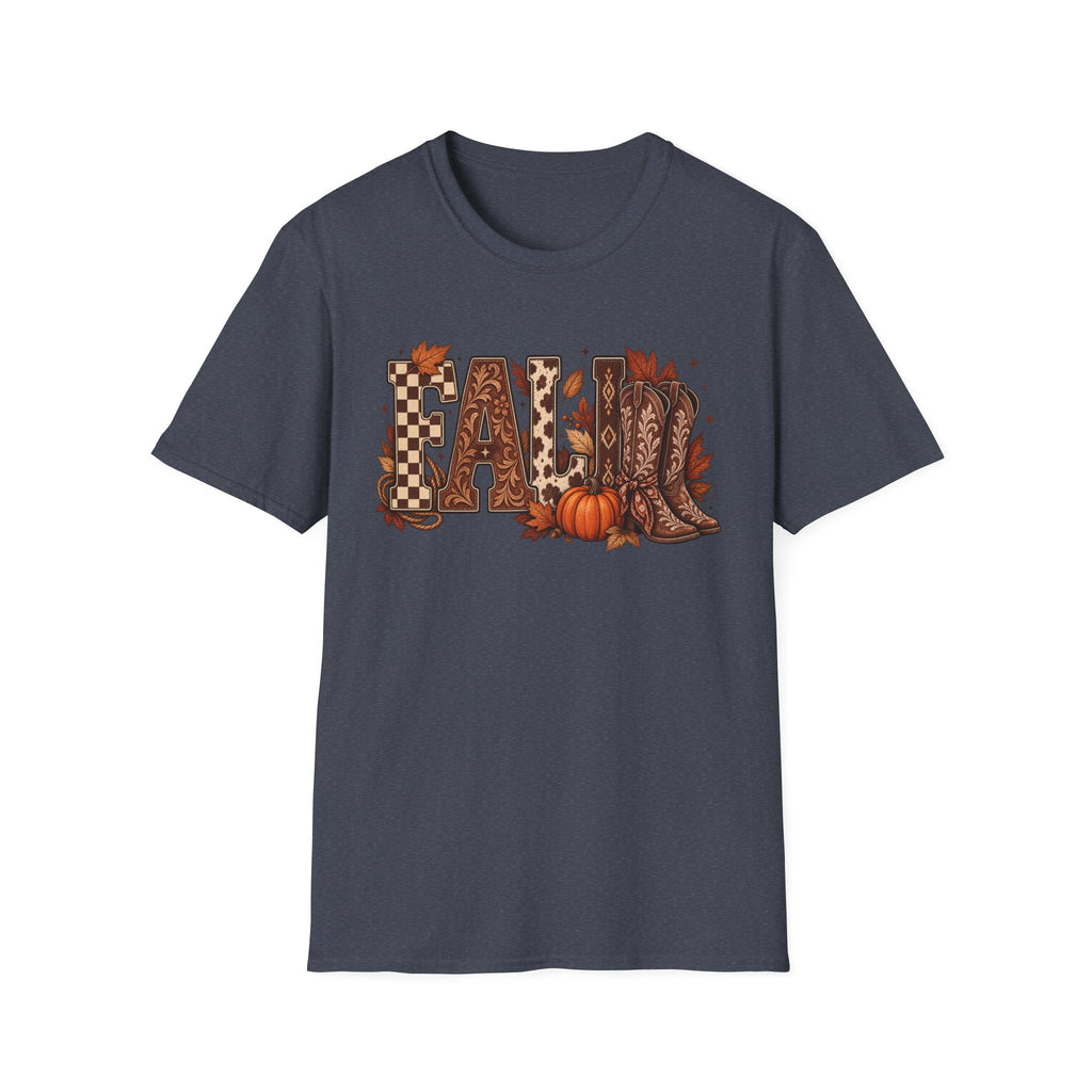 Fall Graphic T-Shirt — Pumpkin & Cowgirl Boots Autumn Tee