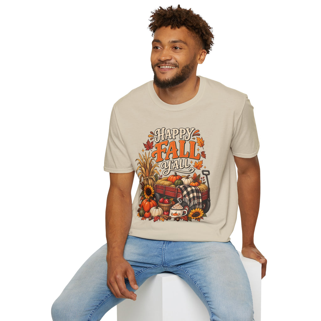 Happy Fall Y'all T-Shirt — Autumn Pumpkin & Sunflower Tee