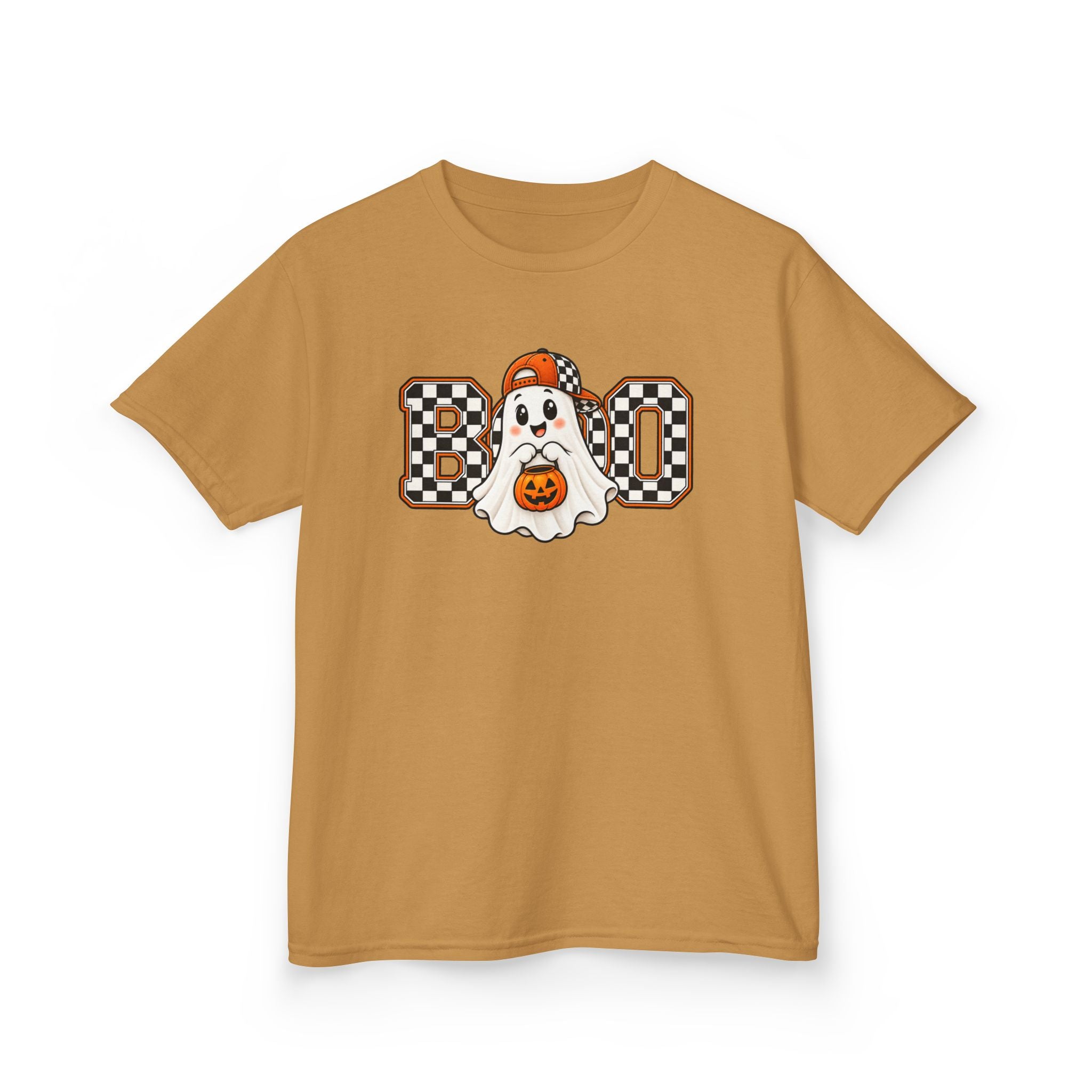 Kids (hat) Halloween 'Boo' Ghost T-Shirt — Checkered Pumpkin Costume Tee