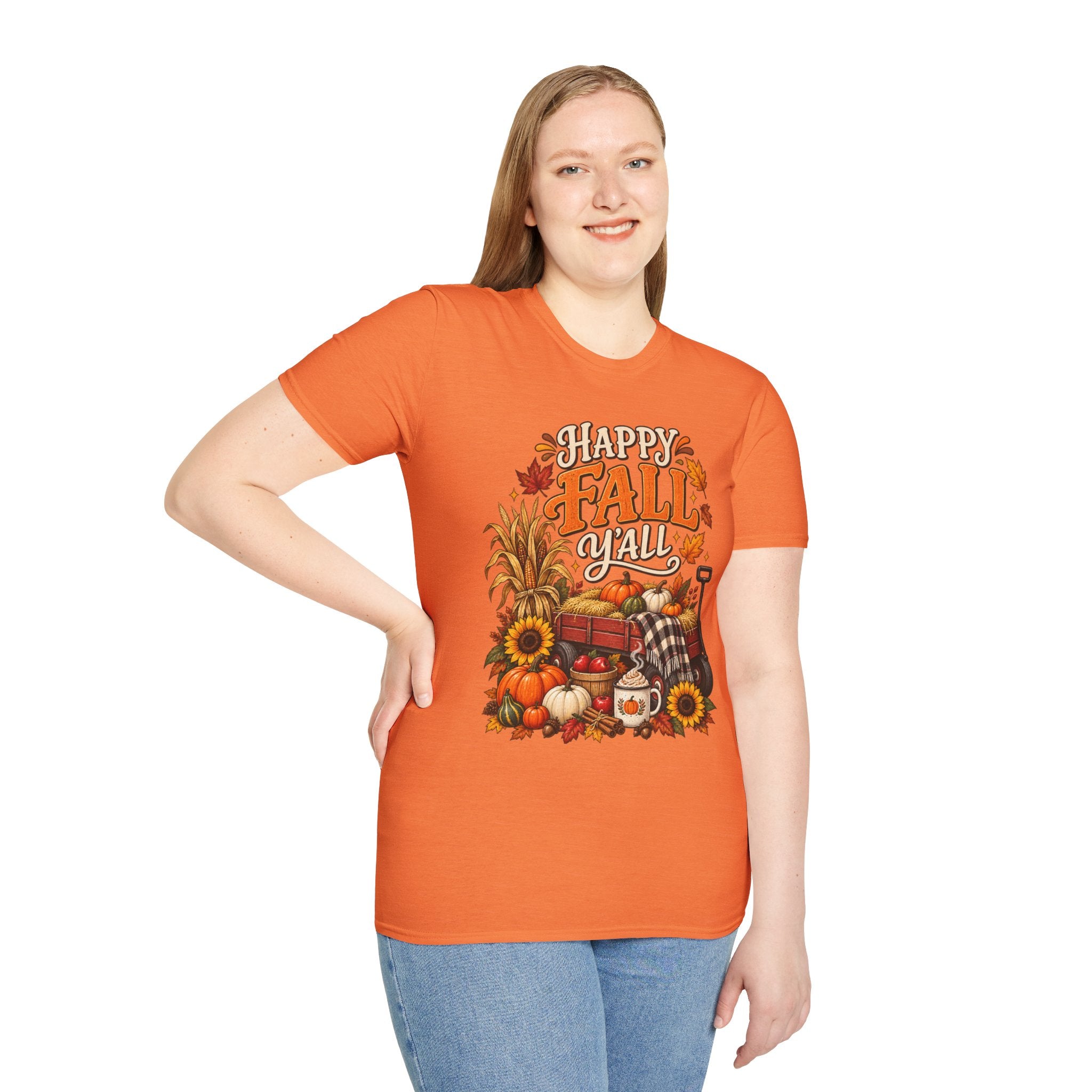 Happy Fall Y'all T-Shirt — Autumn Pumpkin & Sunflower Tee