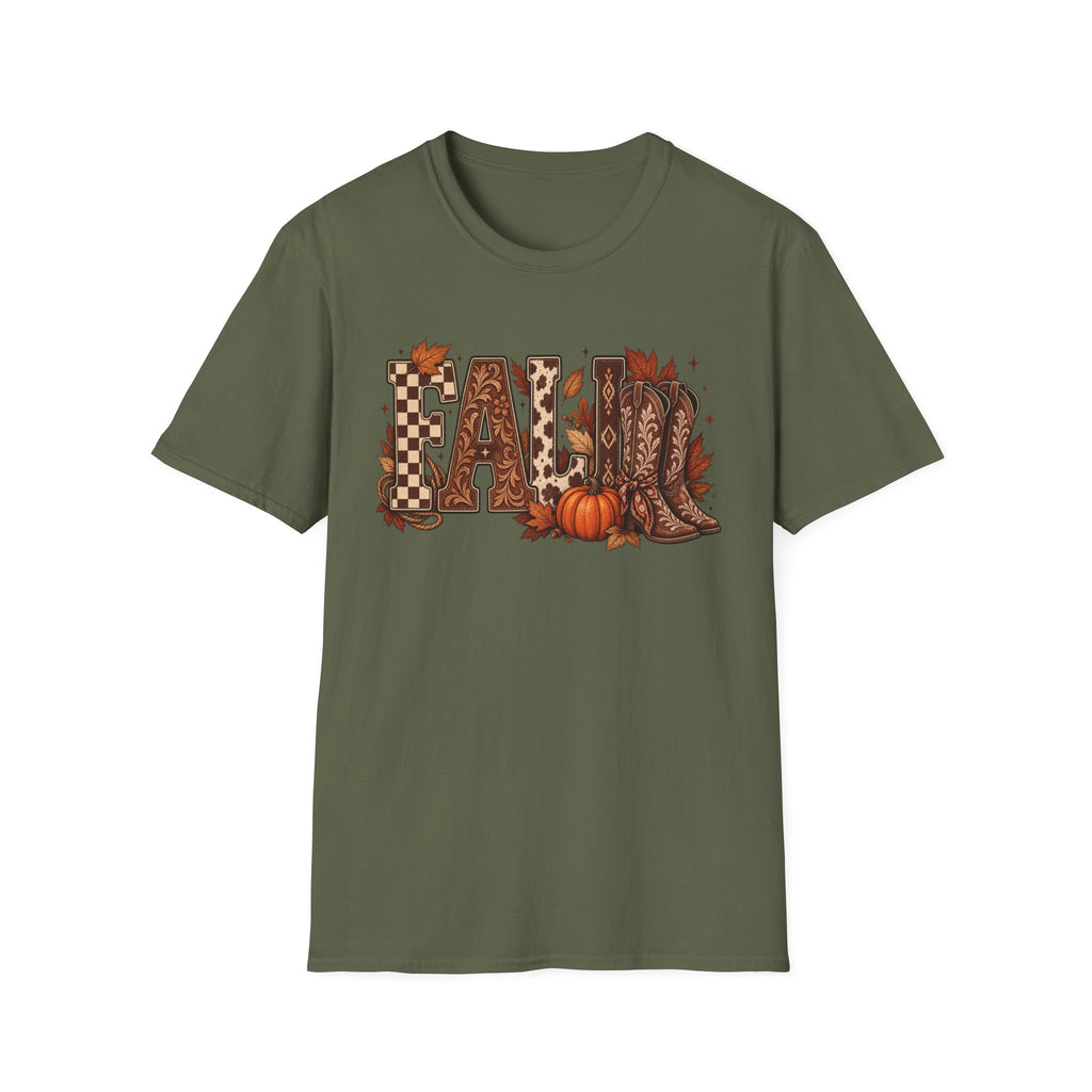 Fall Graphic T-Shirt — Pumpkin & Cowgirl Boots Autumn Tee
