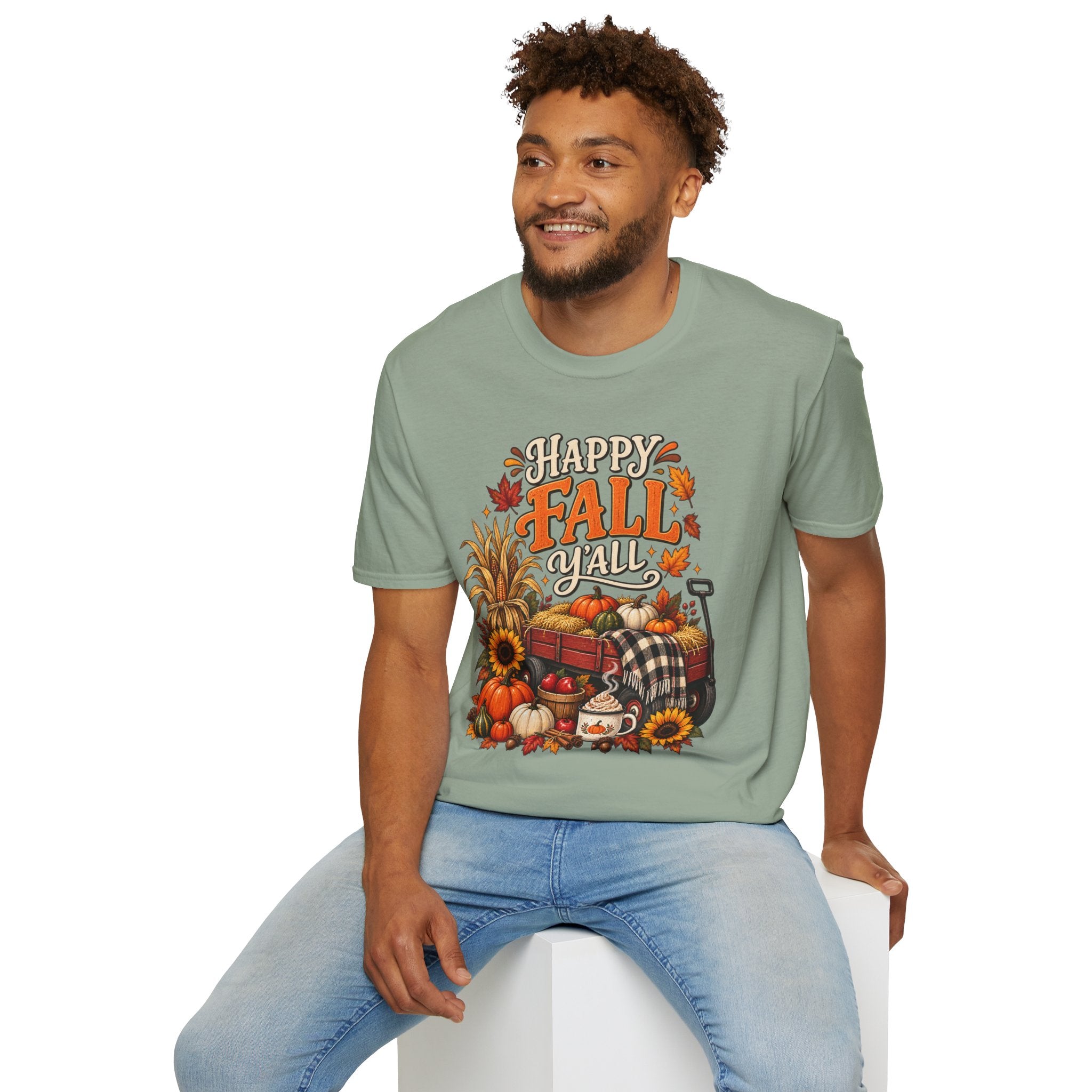 Happy Fall Y'all T-Shirt — Autumn Pumpkin & Sunflower Tee