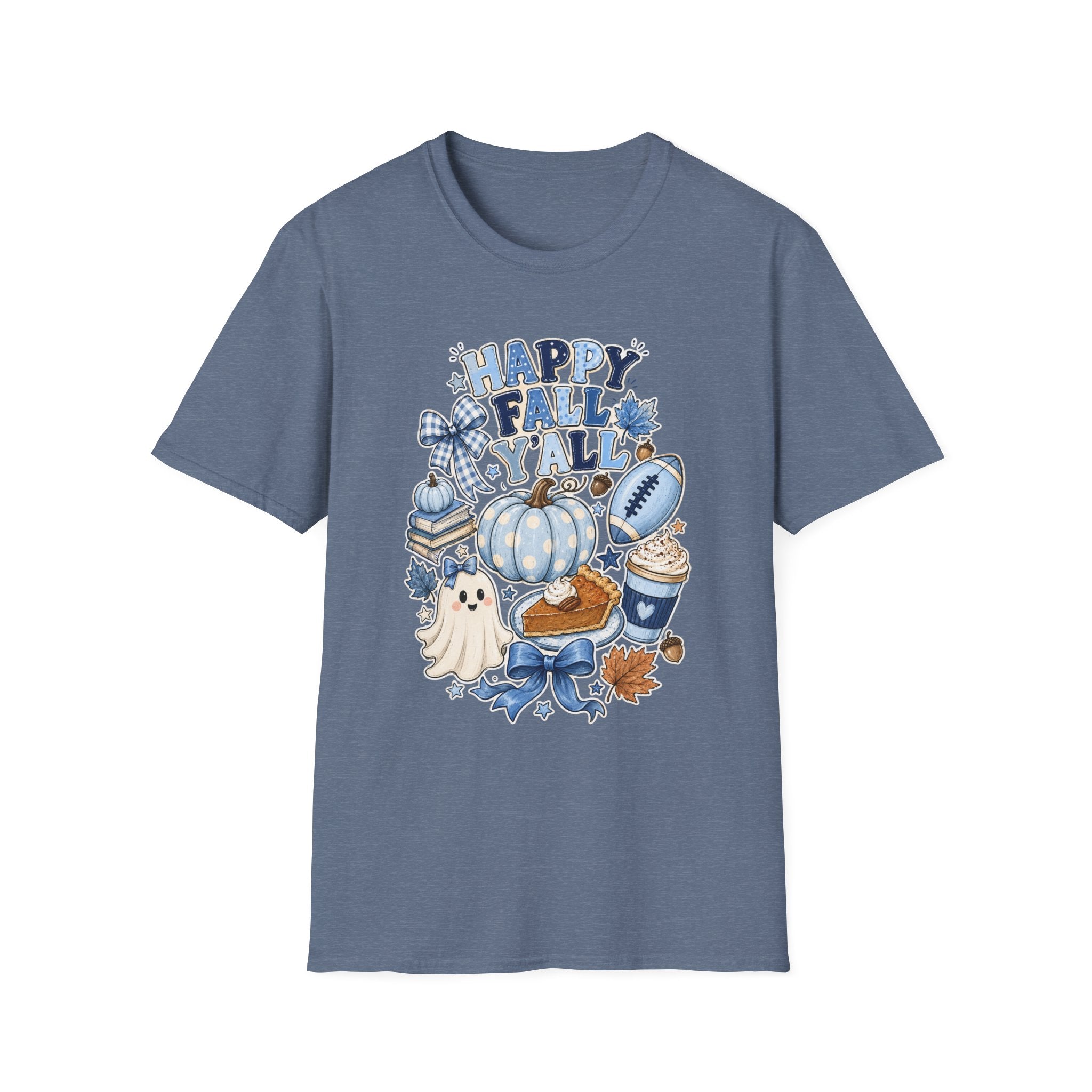 Happy Fall Y'all T-Shirt — Blue Pumpkin & Football Autumn Tee