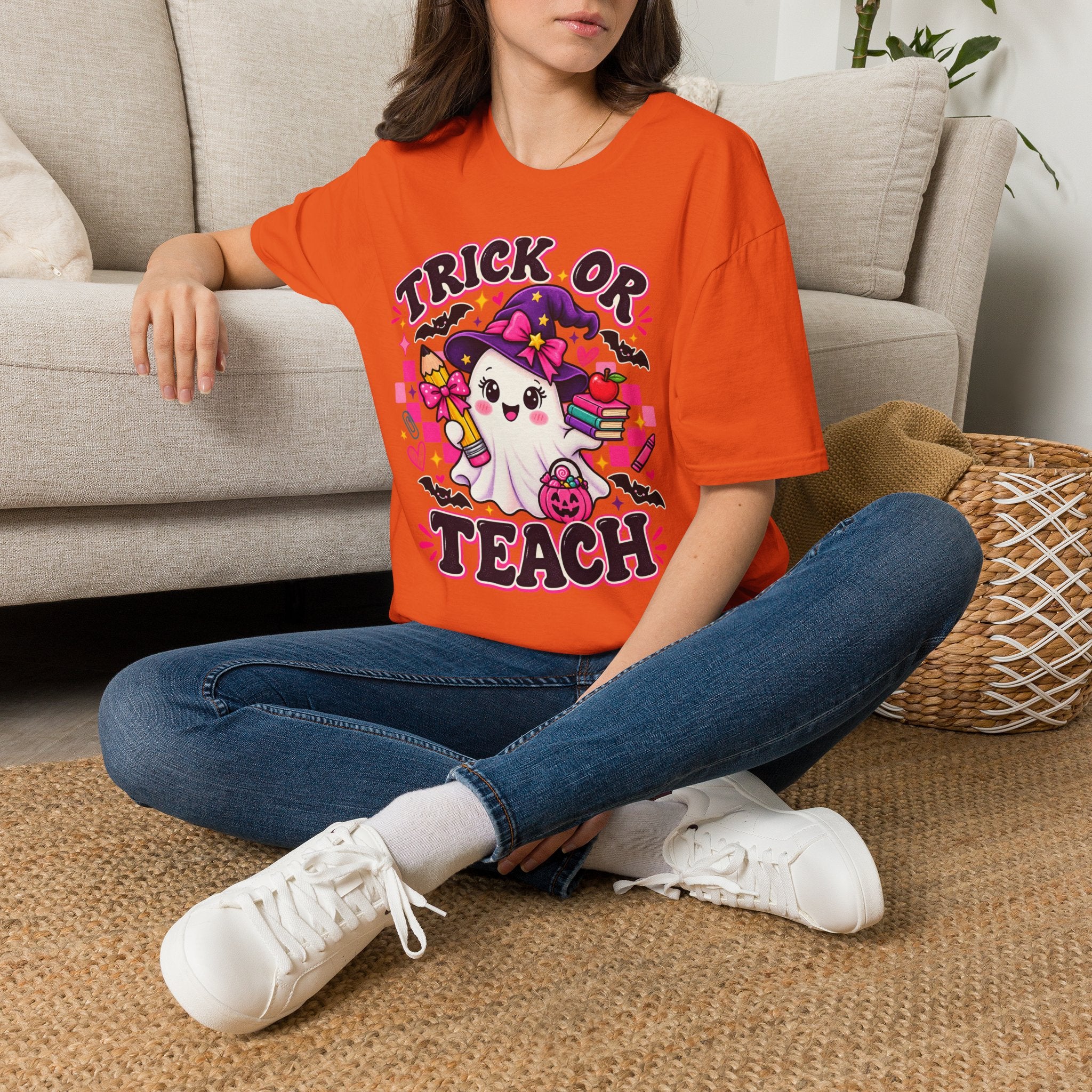 Trick or Teach T-Shirt — Cute Witch Ghost Teacher Halloween Tee