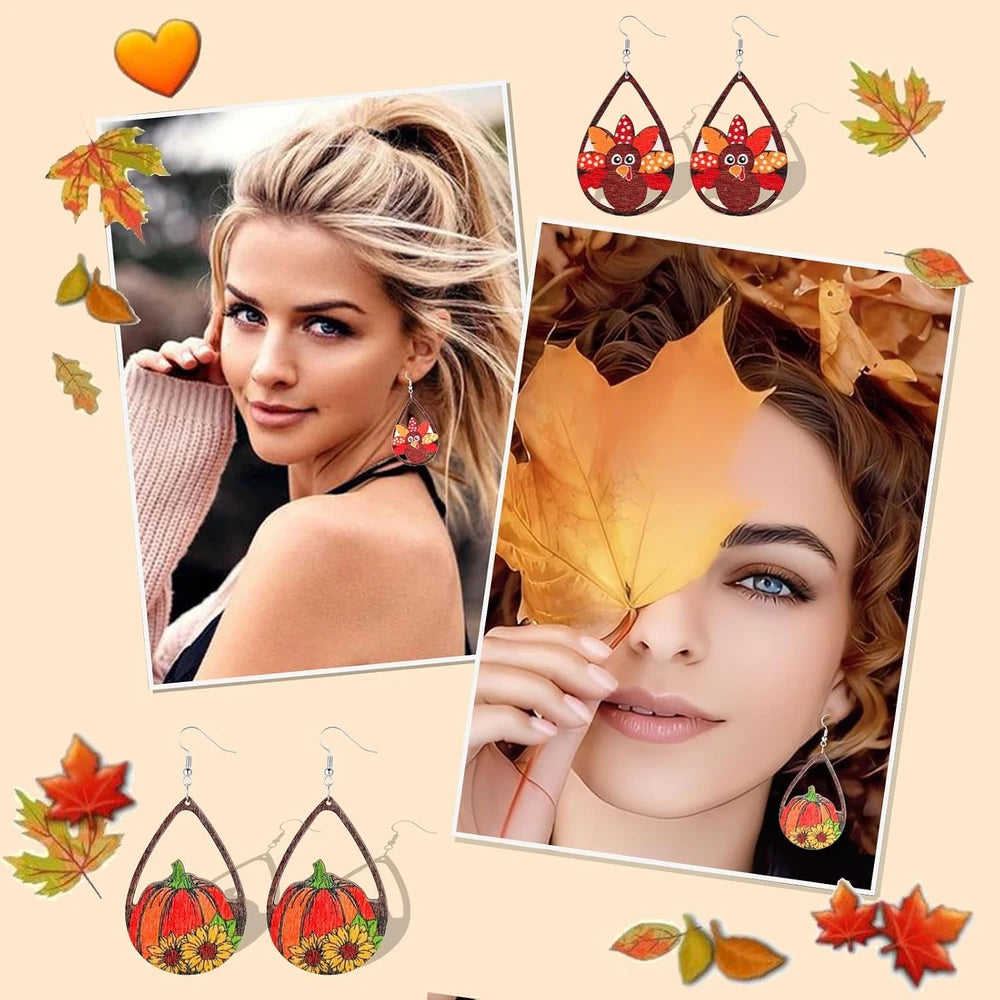 Wooden Fall Thanksgiving Earrings Set