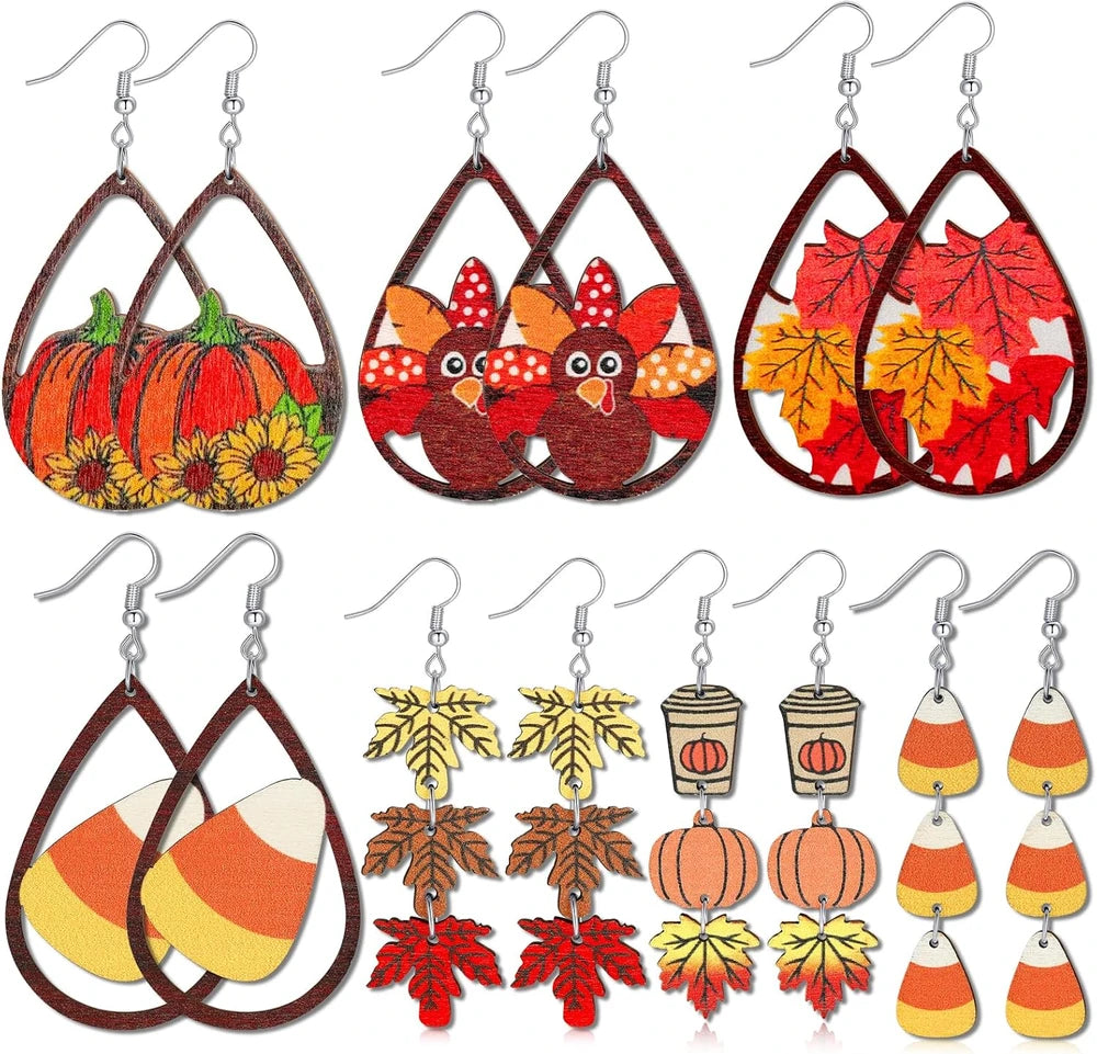 Wooden Fall Thanksgiving Earrings Set
