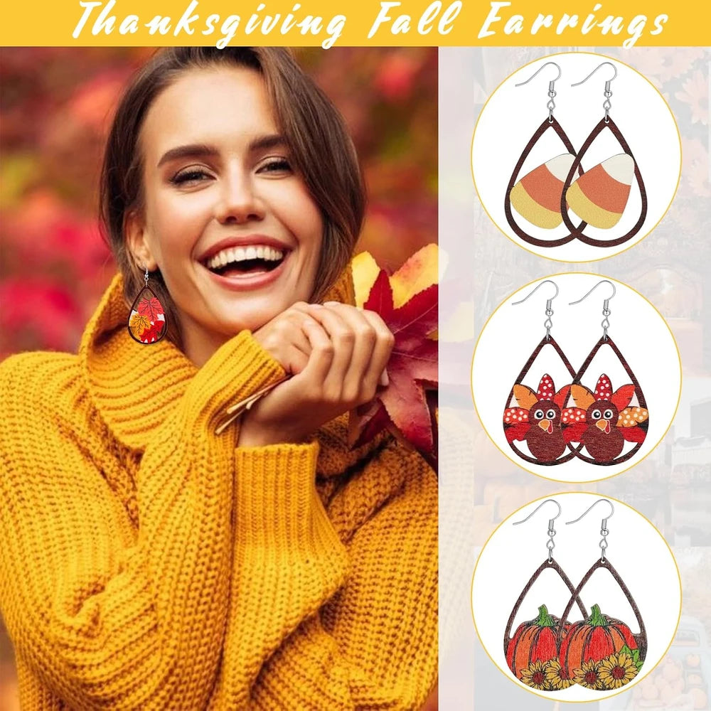 Wooden Fall Thanksgiving Earrings Set