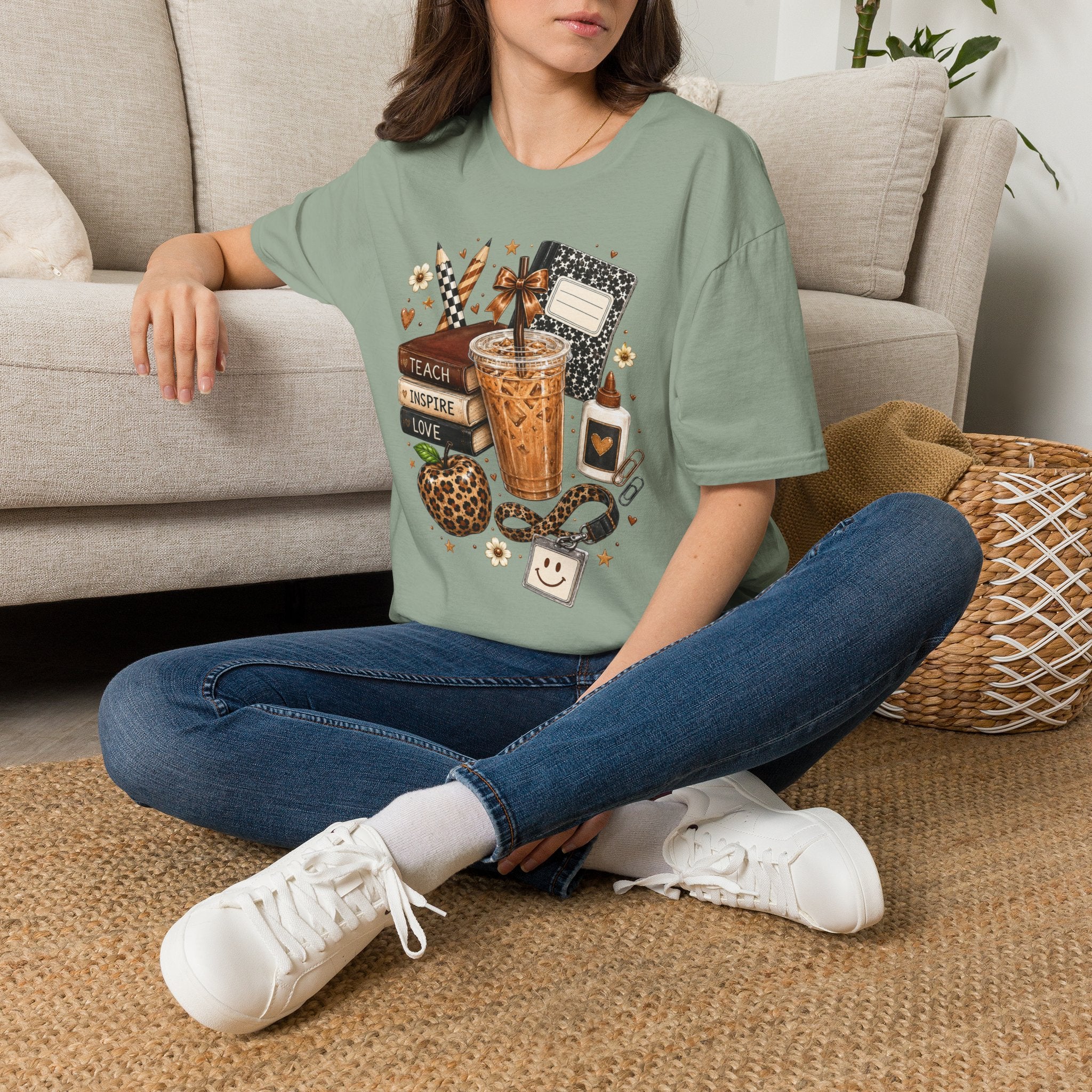 Teacher Coffee & Planner T‑Shirt — Teach Inspire Love Design