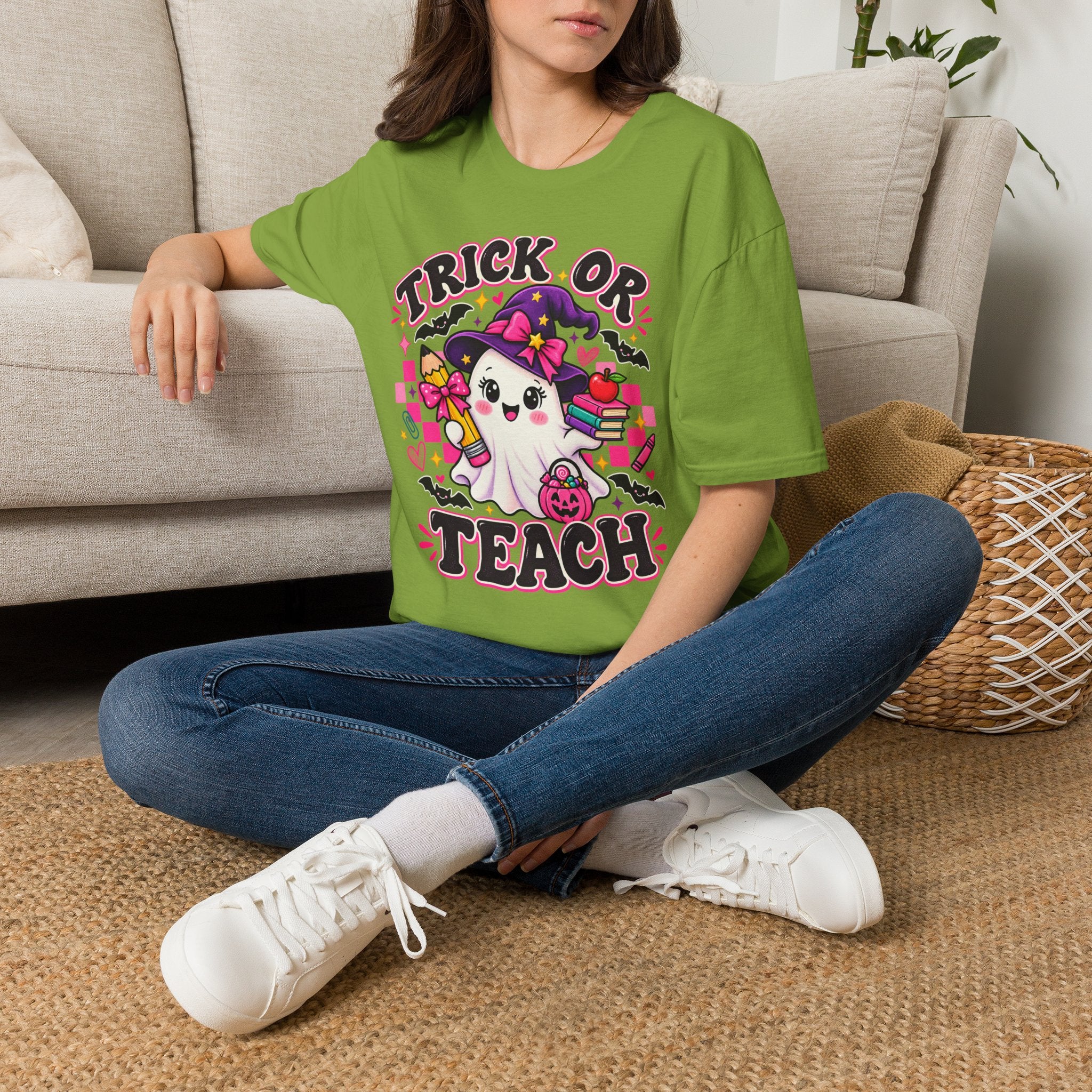 Trick or Teach T-Shirt — Cute Witch Ghost Teacher Halloween Tee