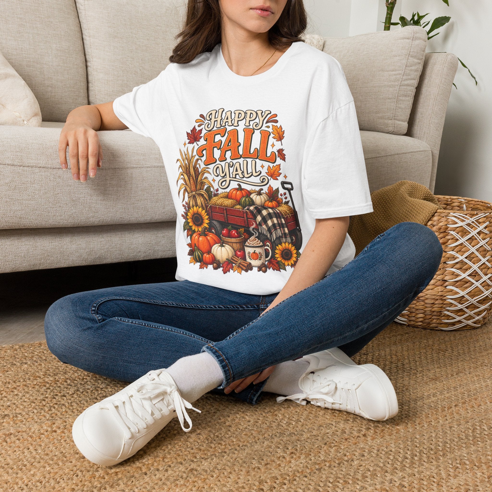 Happy Fall Y'all T-Shirt — Autumn Pumpkin & Sunflower Tee