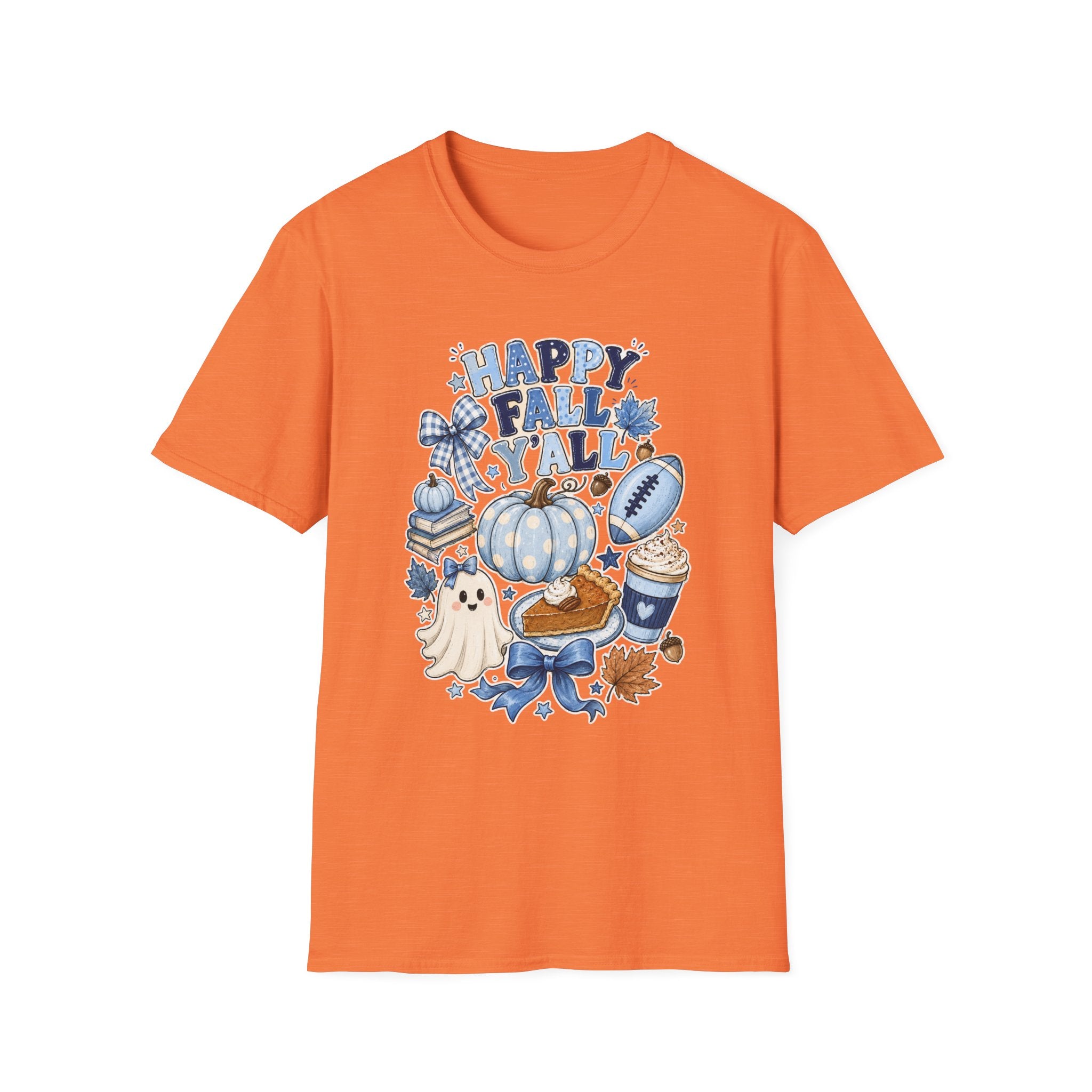 Happy Fall Y'all T-Shirt — Blue Pumpkin & Football Autumn Tee
