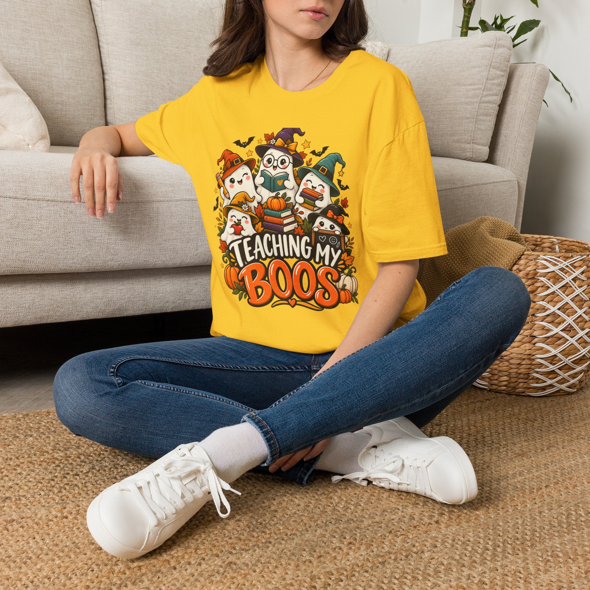 Halloween Teacher T-Shirt — "Teaching My Boos" Cute Ghosts & Pumpkins Tee