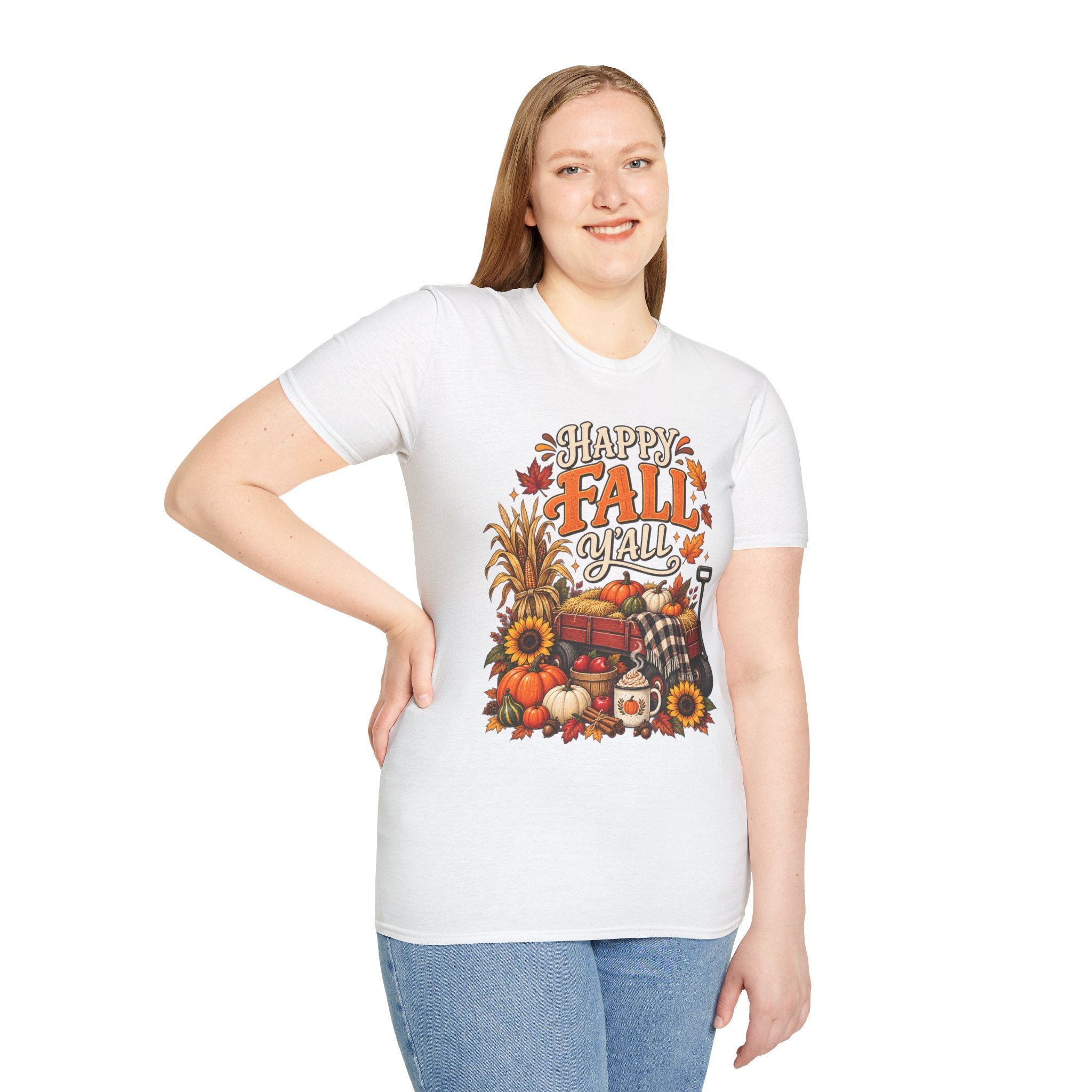 Happy Fall Y'all T-Shirt — Autumn Pumpkin & Sunflower Tee