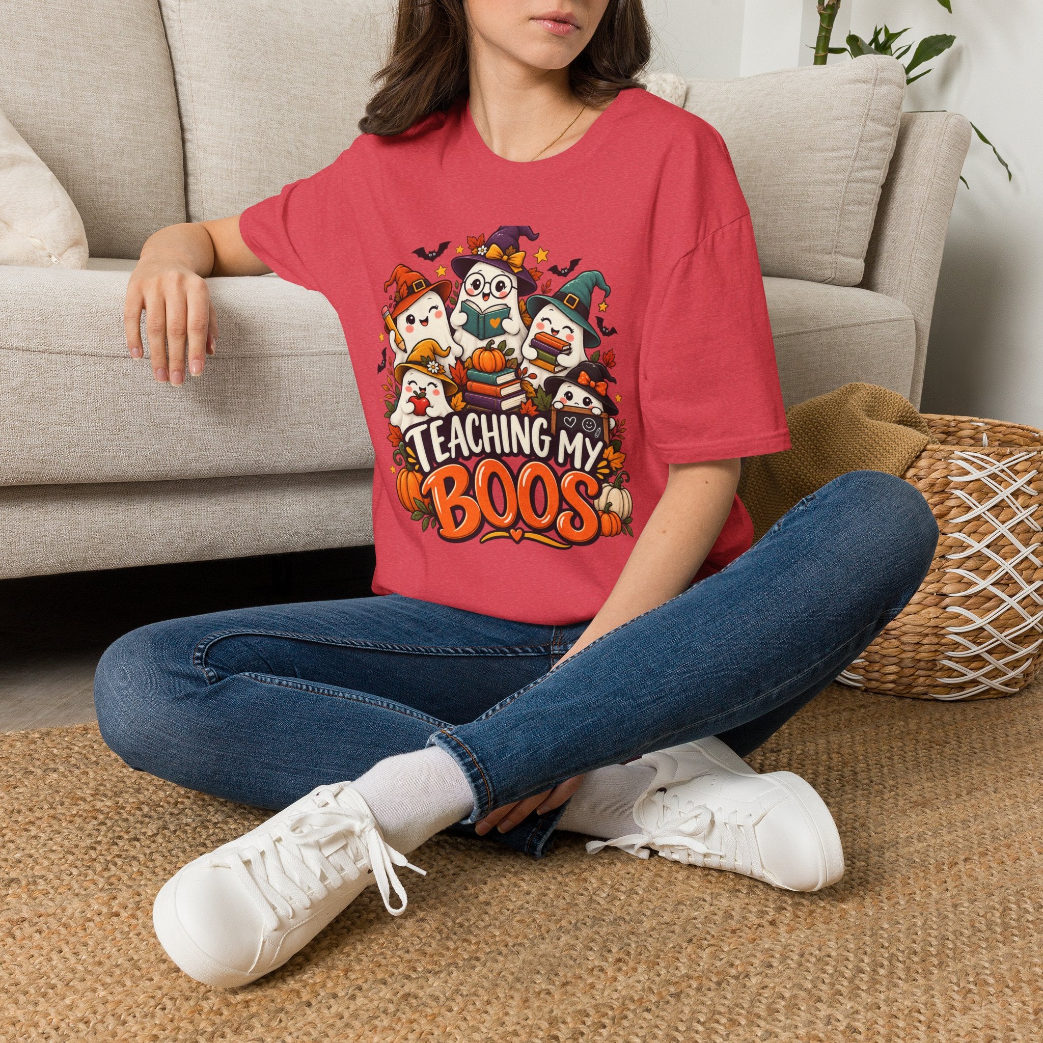 Halloween Teacher T-Shirt — "Teaching My Boos" Cute Ghosts & Pumpkins Tee