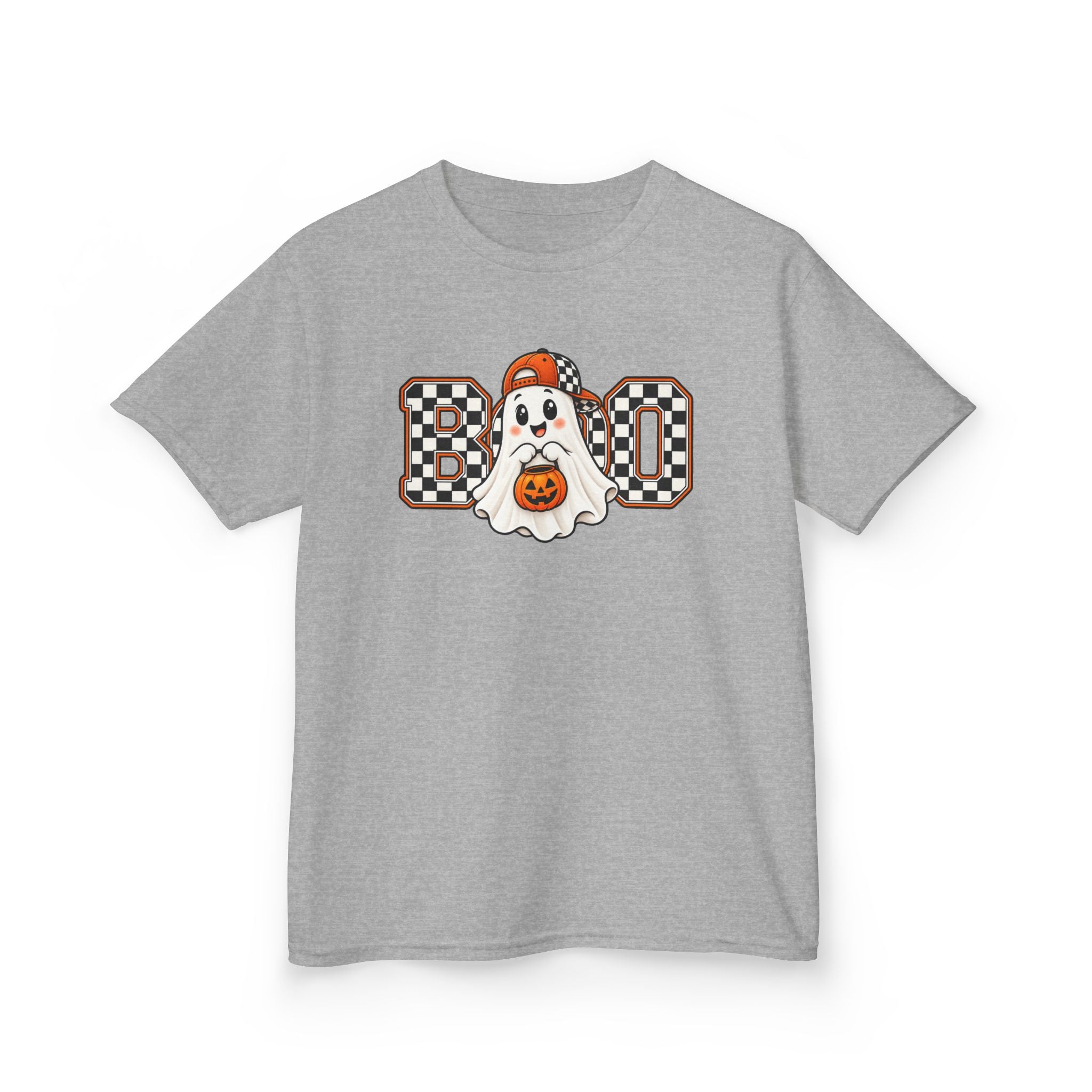 Kids (hat) Halloween 'Boo' Ghost T-Shirt — Checkered Pumpkin Costume Tee