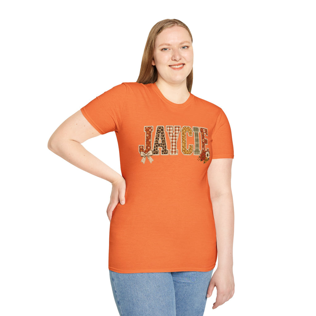 Personalized 'JAYCIE' Floral Plaid Name T-Shirt — Fall Patchwork Monogram Tee