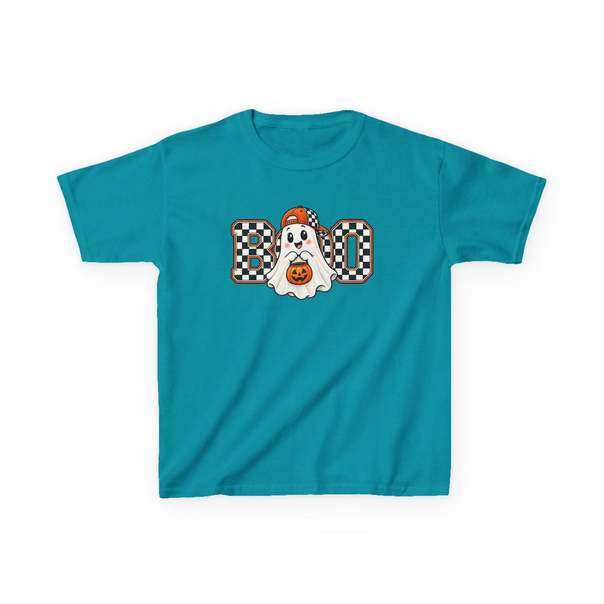 Kids (hat) Halloween 'Boo' Ghost T-Shirt — Checkered Pumpkin Costume Tee
