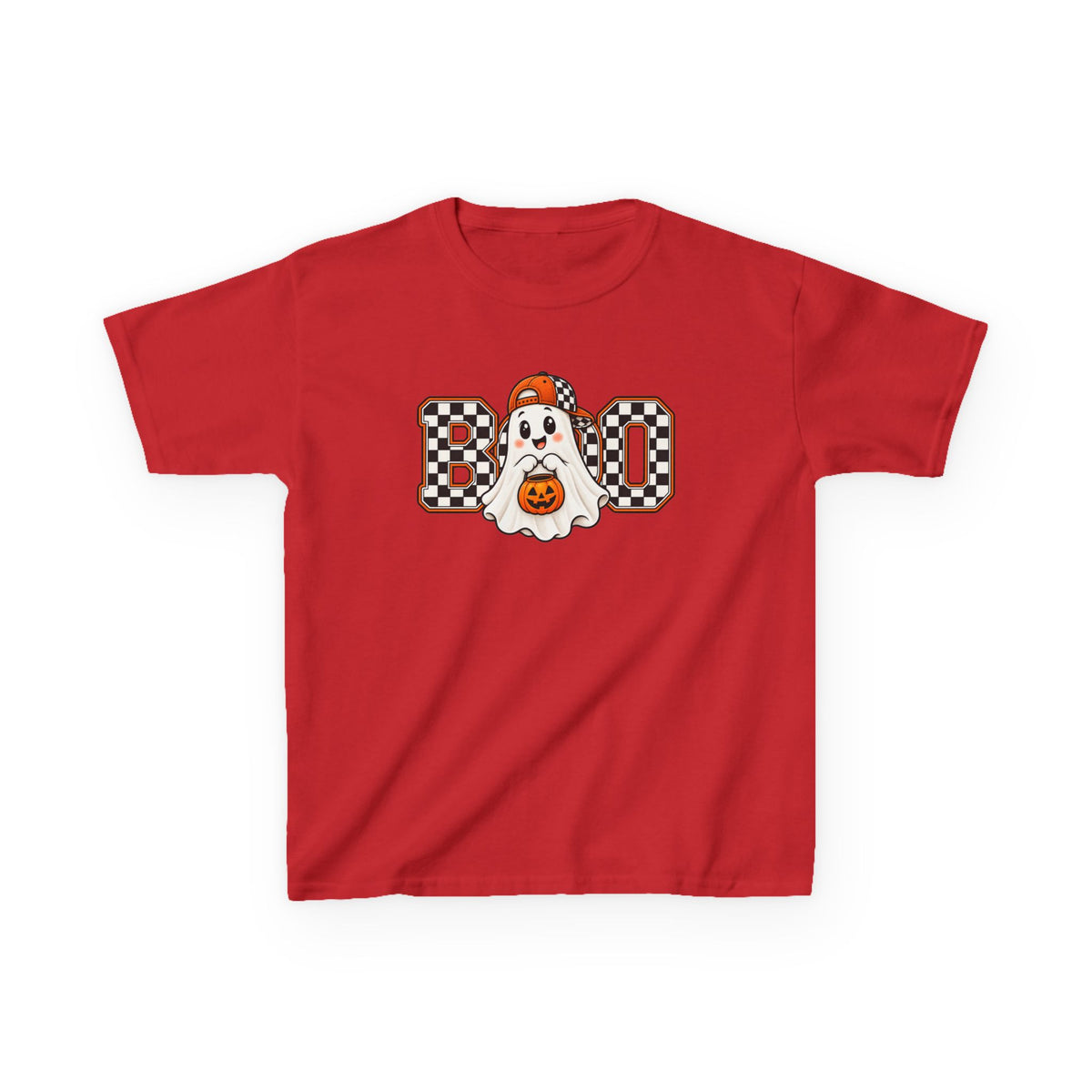 Kids (hat) Halloween 'Boo' Ghost T-Shirt — Checkered Pumpkin Costume Tee