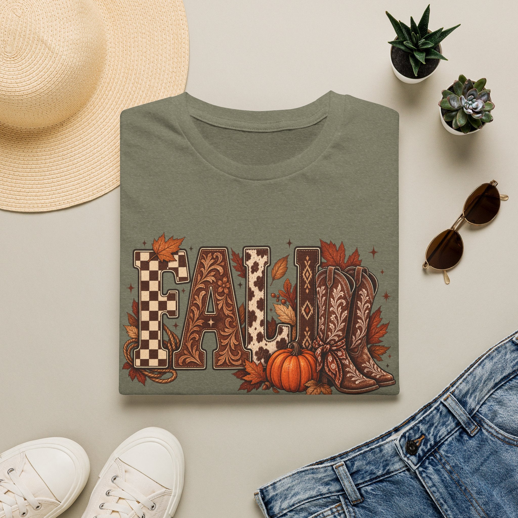Fall Graphic T-Shirt — Pumpkin & Cowgirl Boots Autumn Tee
