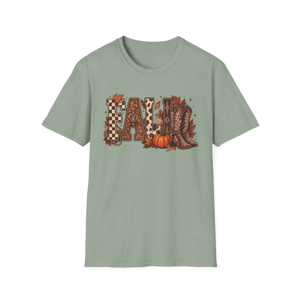 Fall Graphic T-Shirt — Pumpkin & Cowgirl Boots Autumn Tee