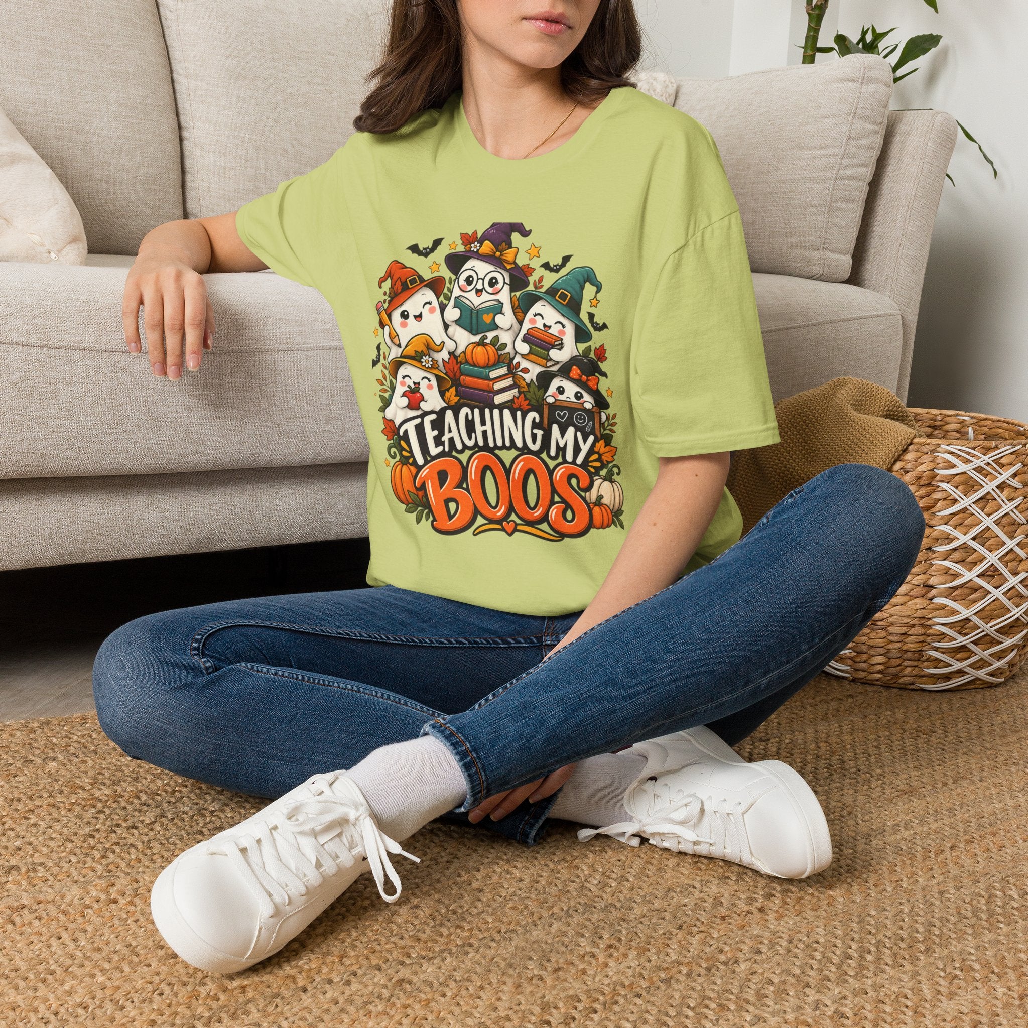 Halloween Teacher T-Shirt — "Teaching My Boos" Cute Ghosts & Pumpkins Tee