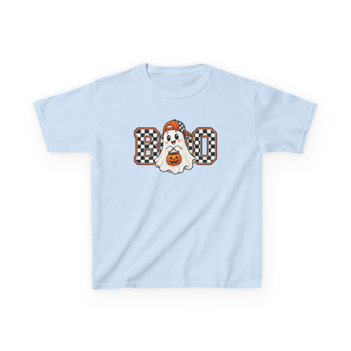 Kids (hat) Halloween 'Boo' Ghost T-Shirt — Checkered Pumpkin Costume Tee