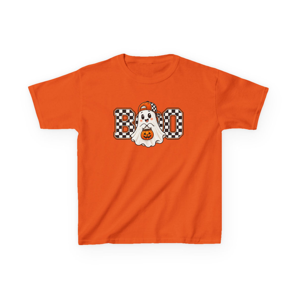Kids (hat) Halloween 'Boo' Ghost T-Shirt — Checkered Pumpkin Costume Tee