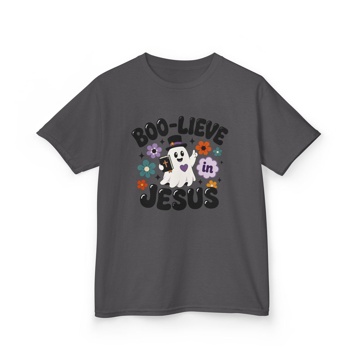 Kids Tee — "Boo-lieve in Jesus" Cute Halloween Ghost Christian Shirt
