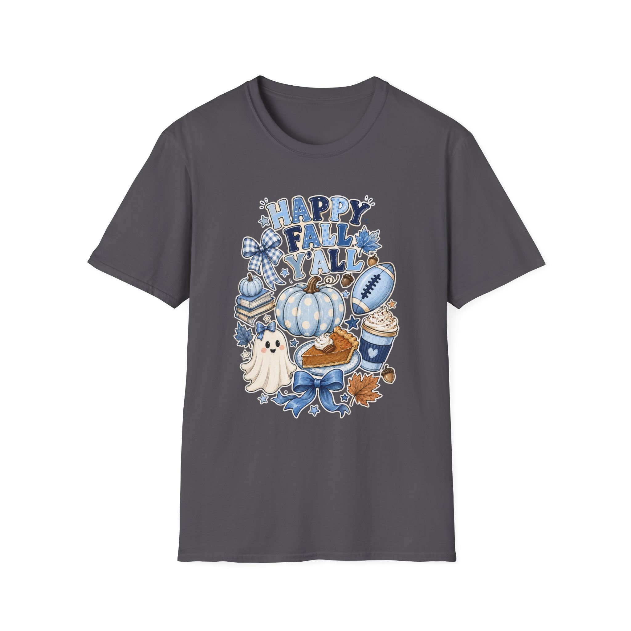 Happy Fall Y'all T-Shirt — Blue Pumpkin & Football Autumn Tee