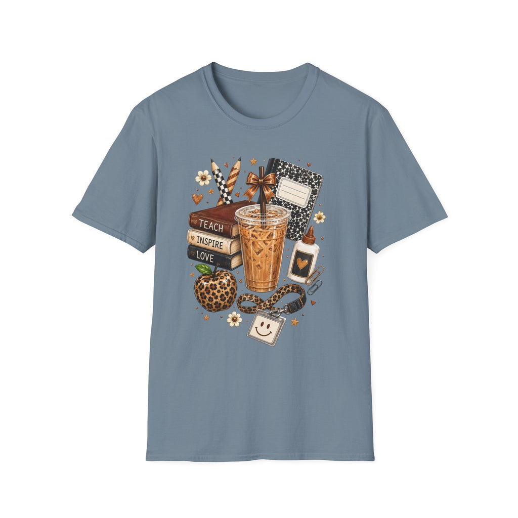 Teacher Coffee & Planner T‑Shirt — Teach Inspire Love Design