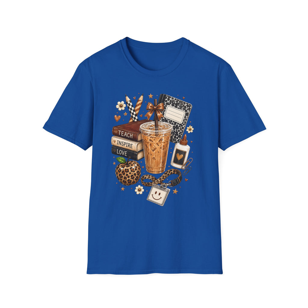 Teacher Coffee & Planner T‑Shirt — Teach Inspire Love Design