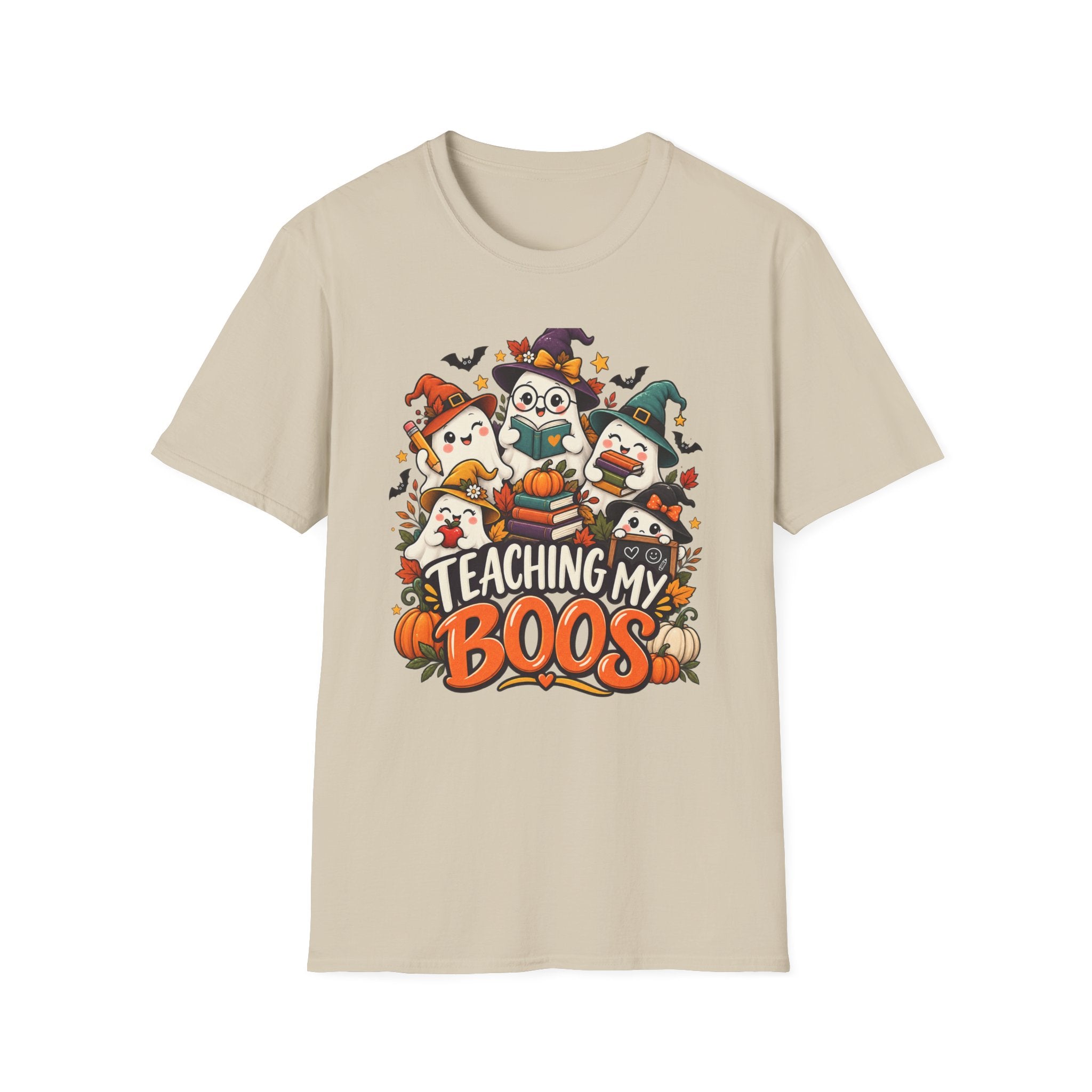 Halloween Teacher T-Shirt — "Teaching My Boos" Cute Ghosts & Pumpkins Tee