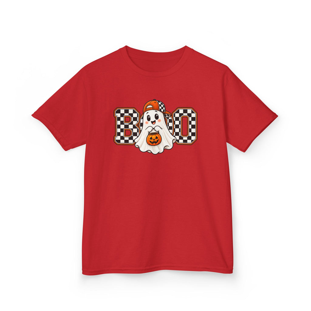 Kids (hat) Halloween 'Boo' Ghost T-Shirt — Checkered Pumpkin Costume Tee