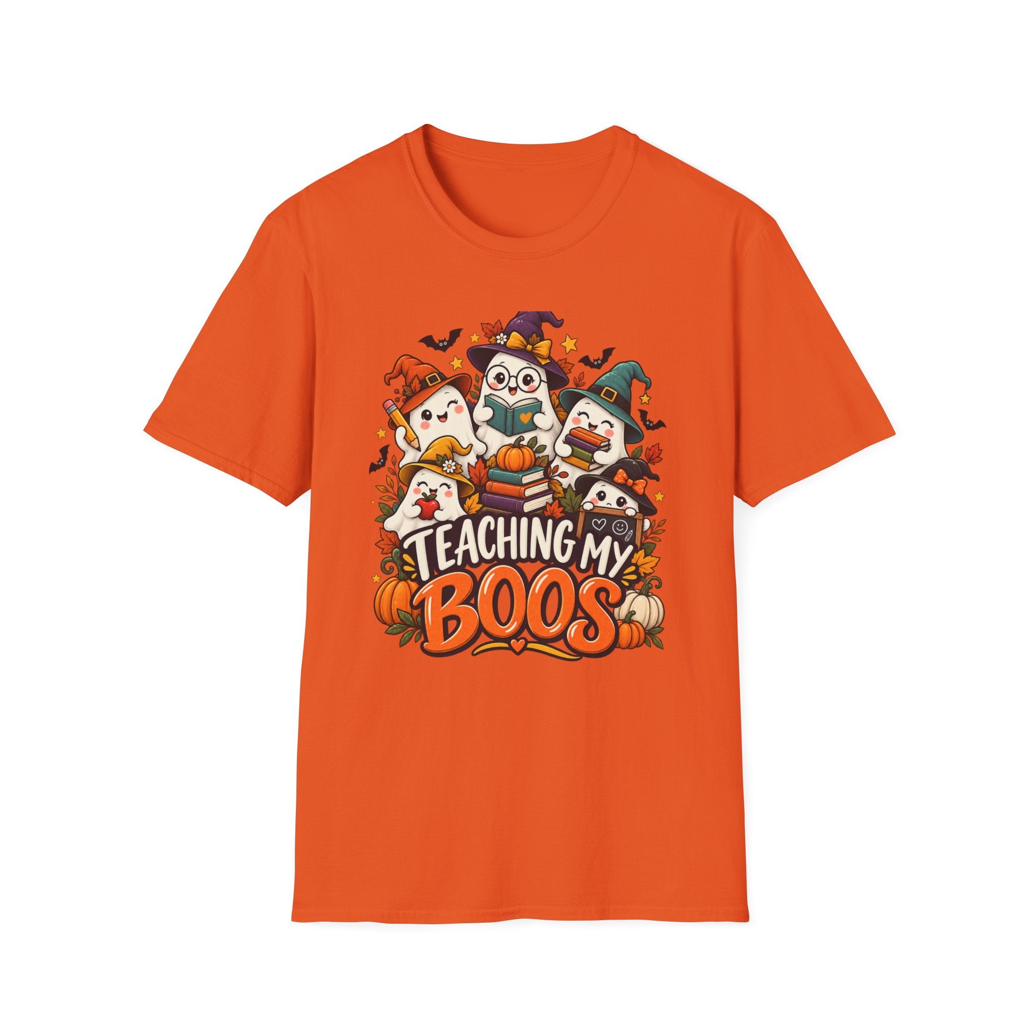 Halloween Teacher T-Shirt — "Teaching My Boos" Cute Ghosts & Pumpkins Tee