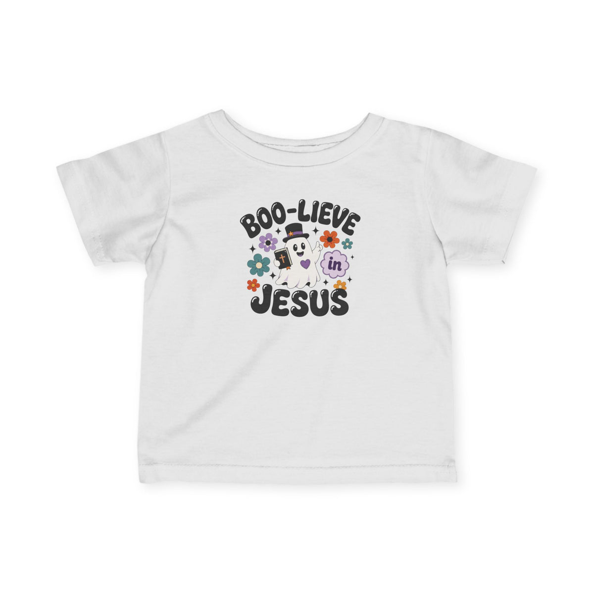 Infant Tee — "Boo-lieve in Jesus" Halloween Baby Shirt