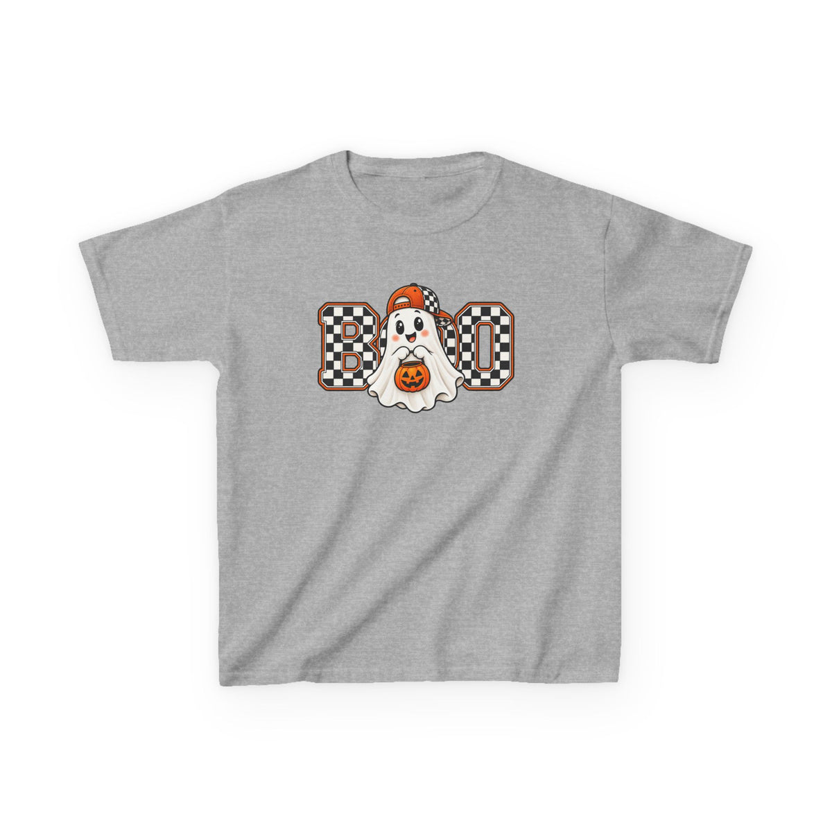 Kids (hat) Halloween 'Boo' Ghost T-Shirt — Checkered Pumpkin Costume Tee
