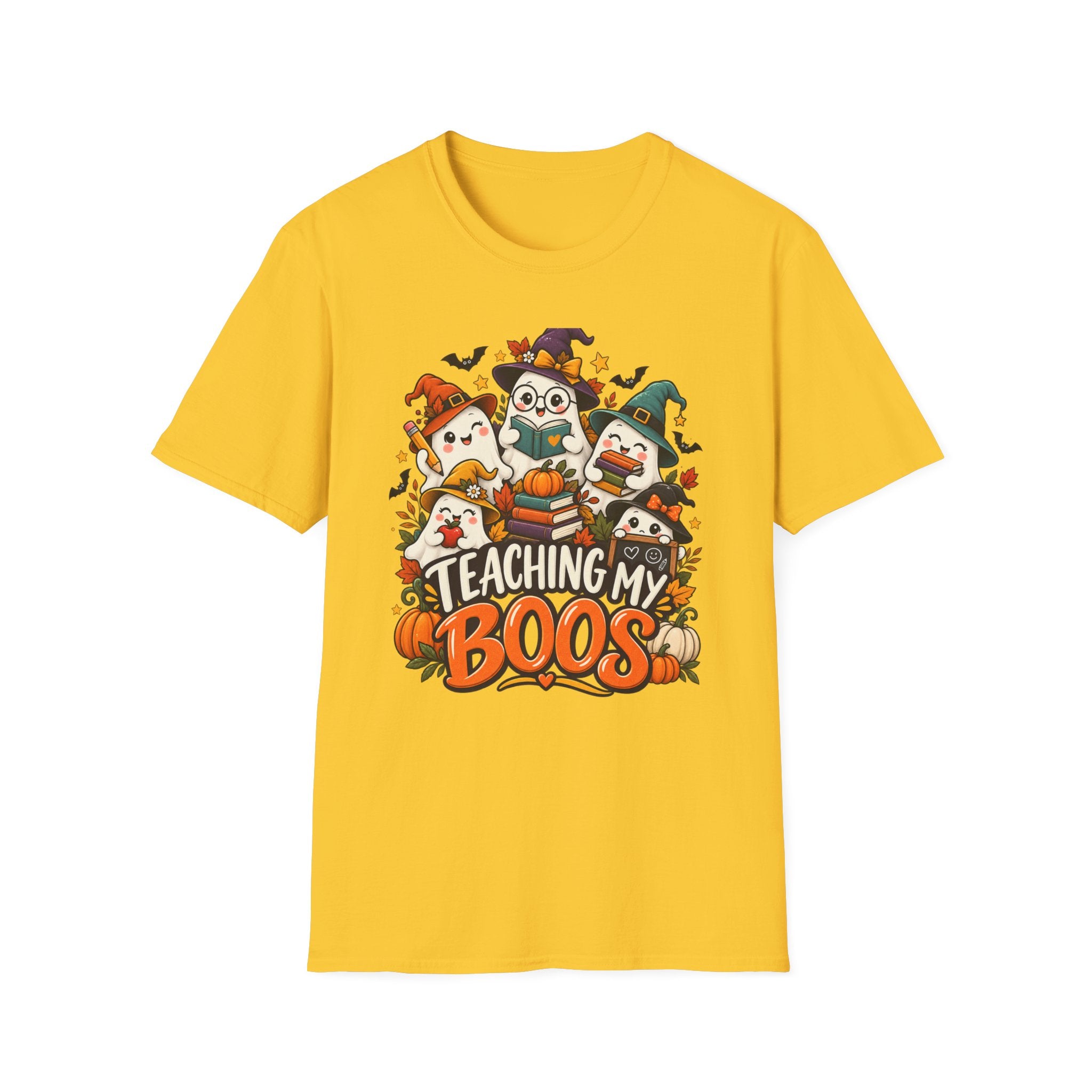 Halloween Teacher T-Shirt — "Teaching My Boos" Cute Ghosts & Pumpkins Tee