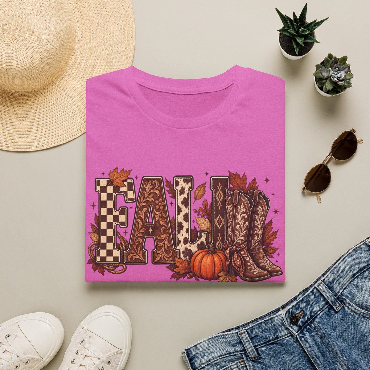 Fall Graphic T-Shirt — Pumpkin & Cowgirl Boots Autumn Tee