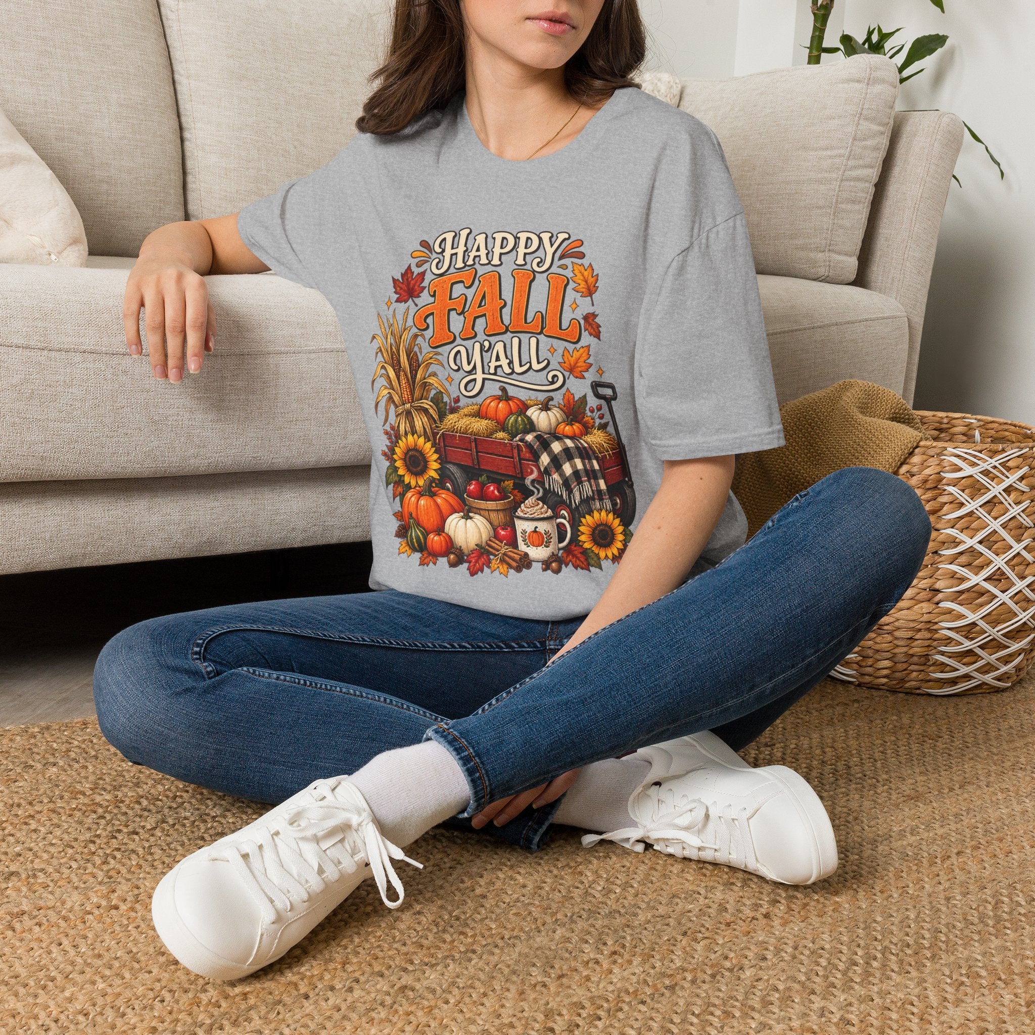 Happy Fall Y'all T-Shirt — Autumn Pumpkin & Sunflower Tee
