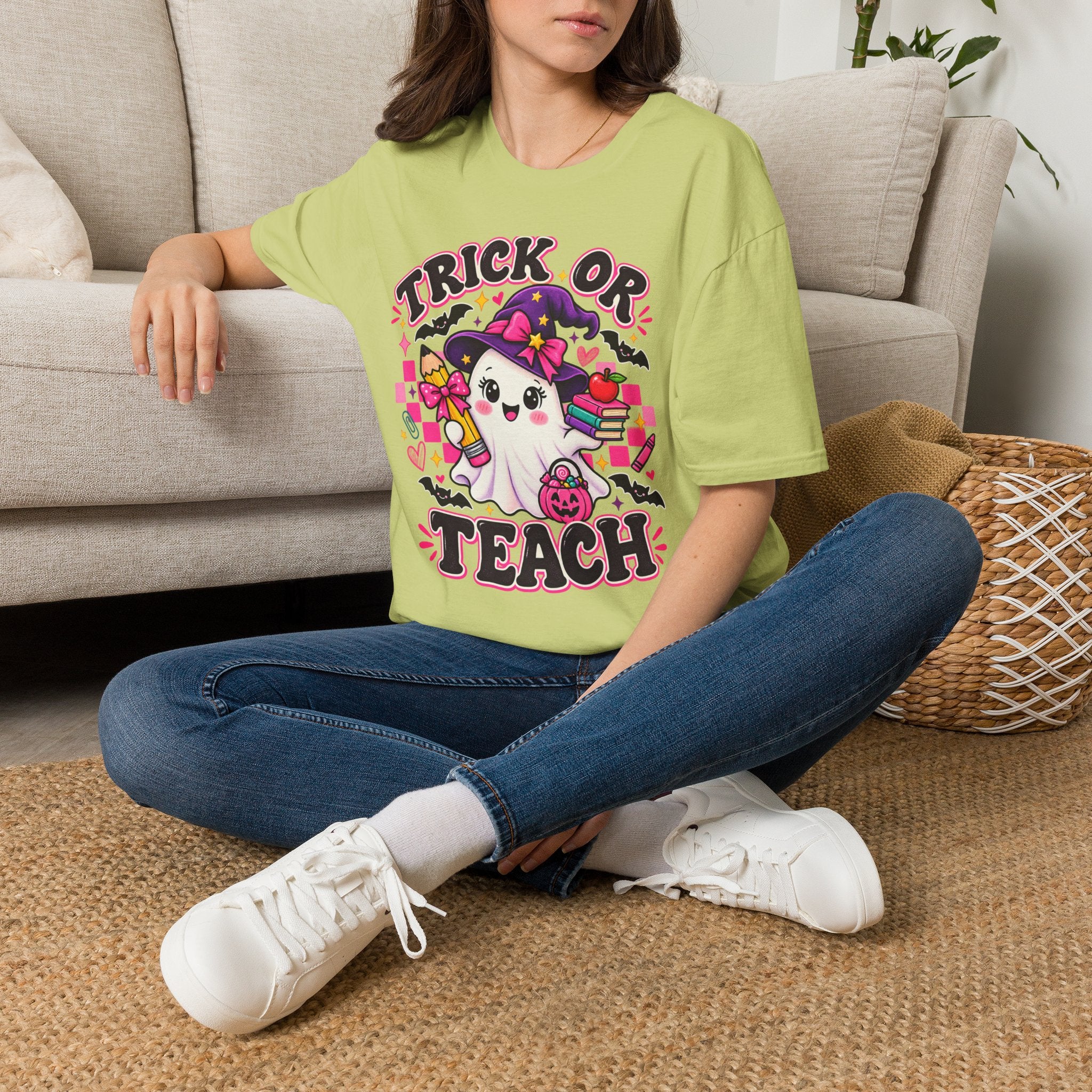 Trick or Teach T-Shirt — Cute Witch Ghost Teacher Halloween Tee