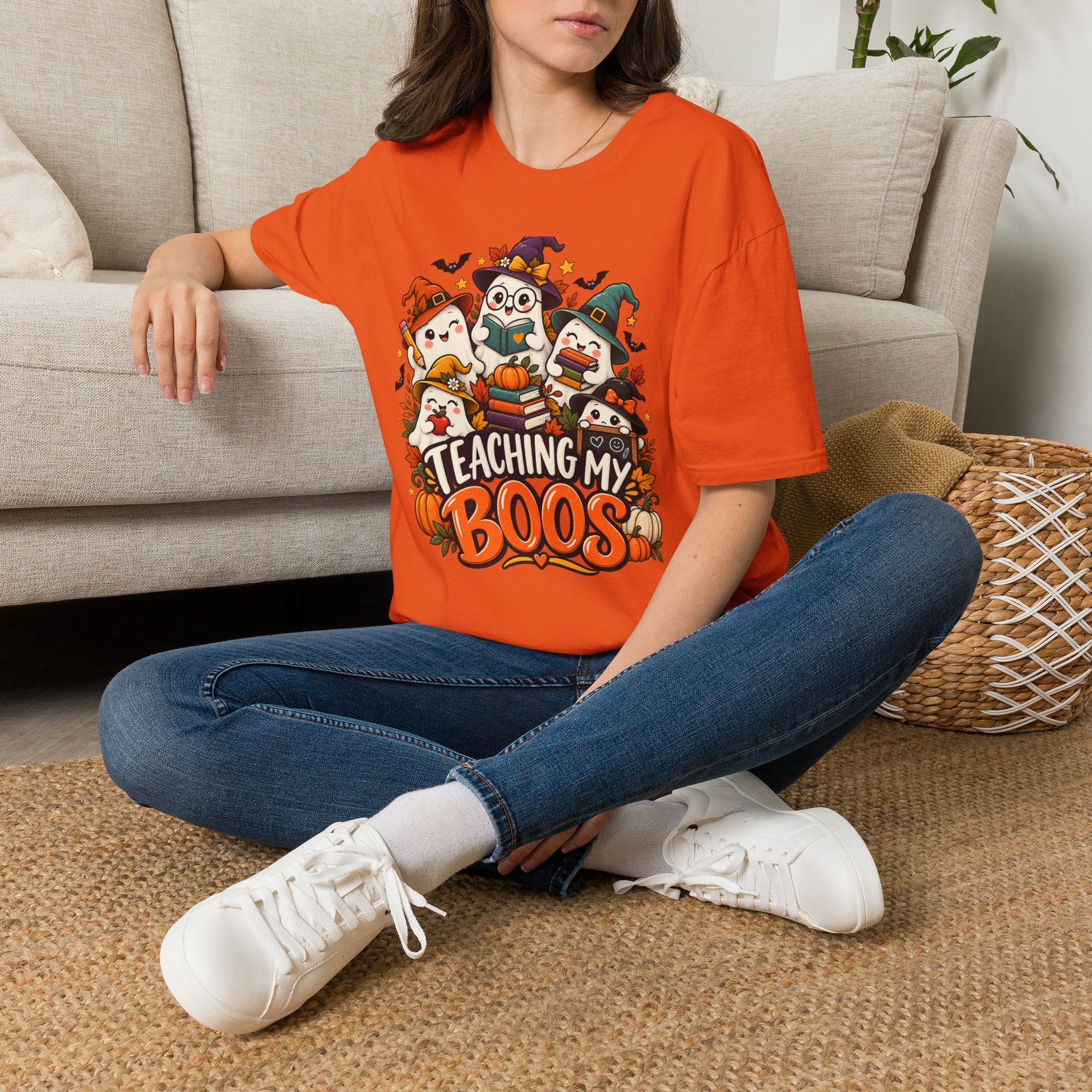 Halloween Teacher T-Shirt — "Teaching My Boos" Cute Ghosts & Pumpkins Tee