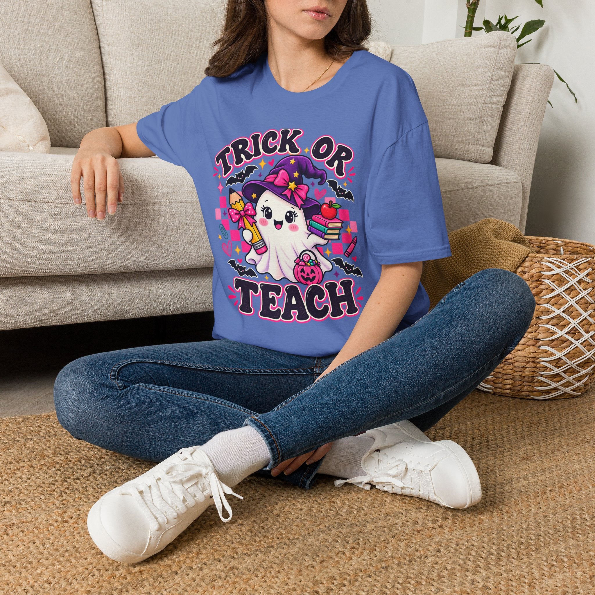 Trick or Teach T-Shirt — Cute Witch Ghost Teacher Halloween Tee