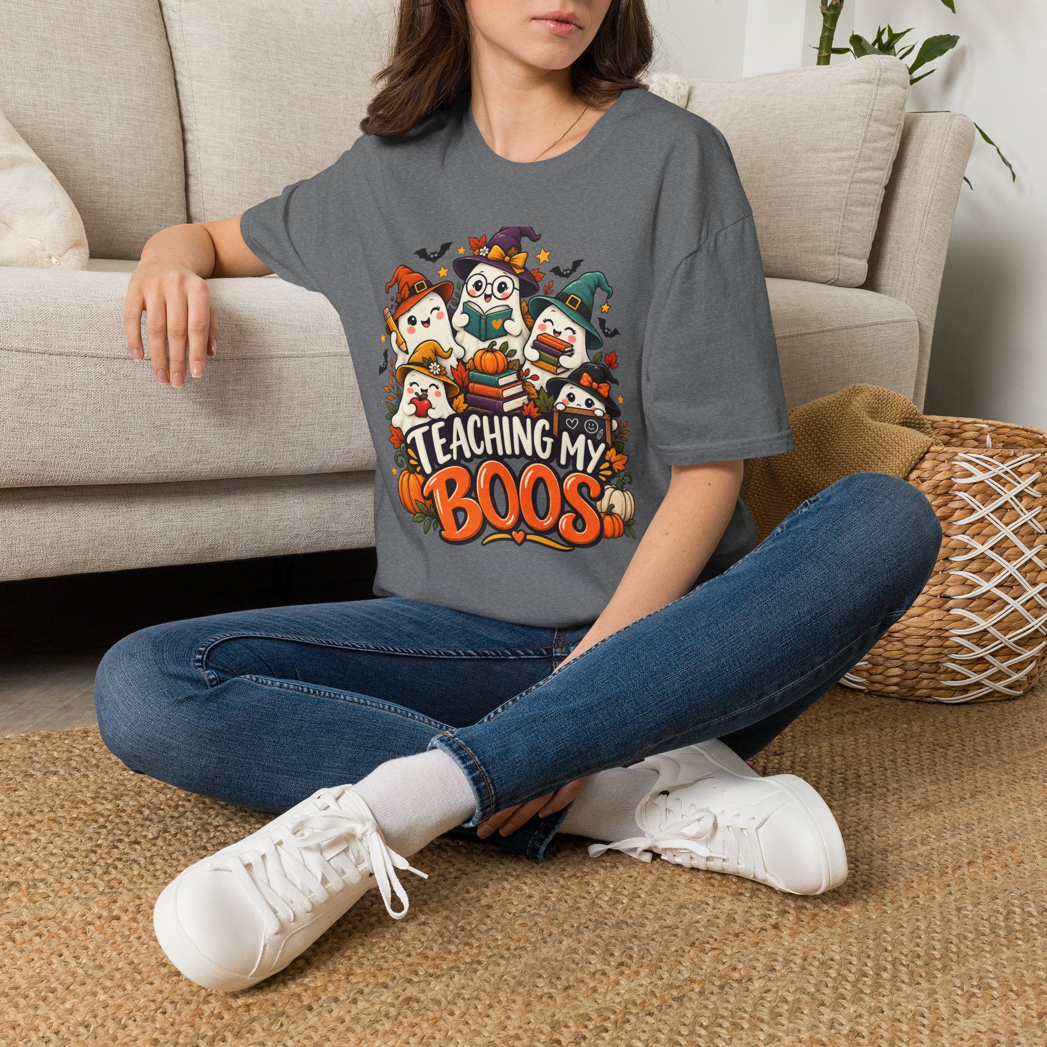 Halloween Teacher T-Shirt — "Teaching My Boos" Cute Ghosts & Pumpkins Tee