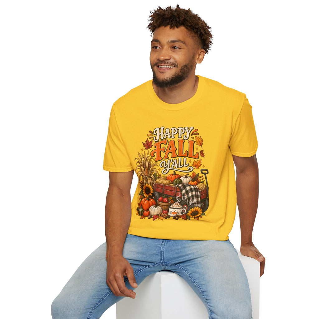 Happy Fall Y'all T-Shirt — Autumn Pumpkin & Sunflower Tee